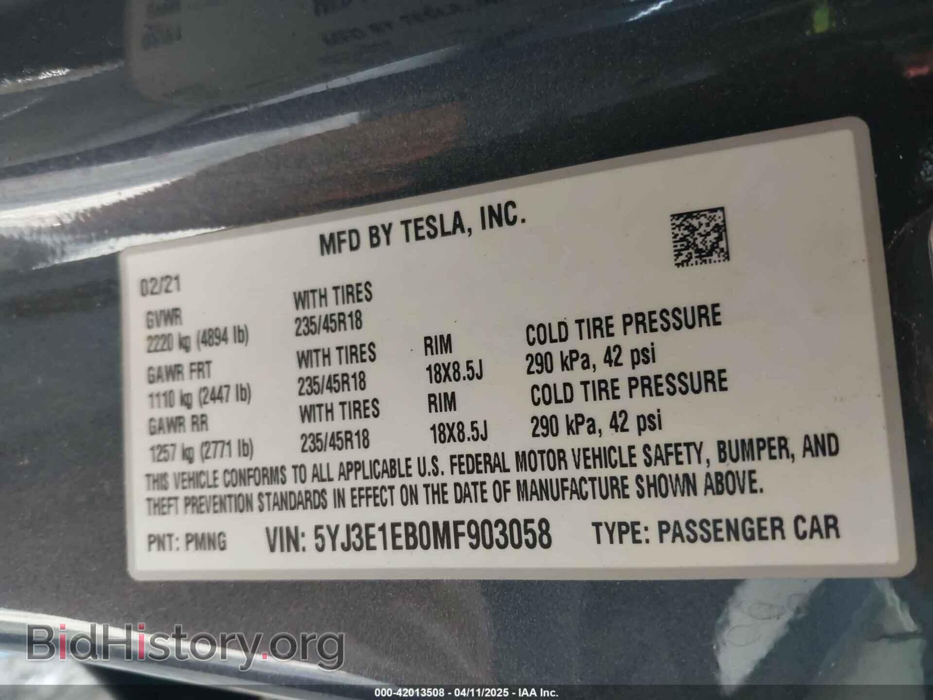 2021 TESLA MODEL 3 - VIN: 5YJ3E1EB0MF903058 - Фото 9
