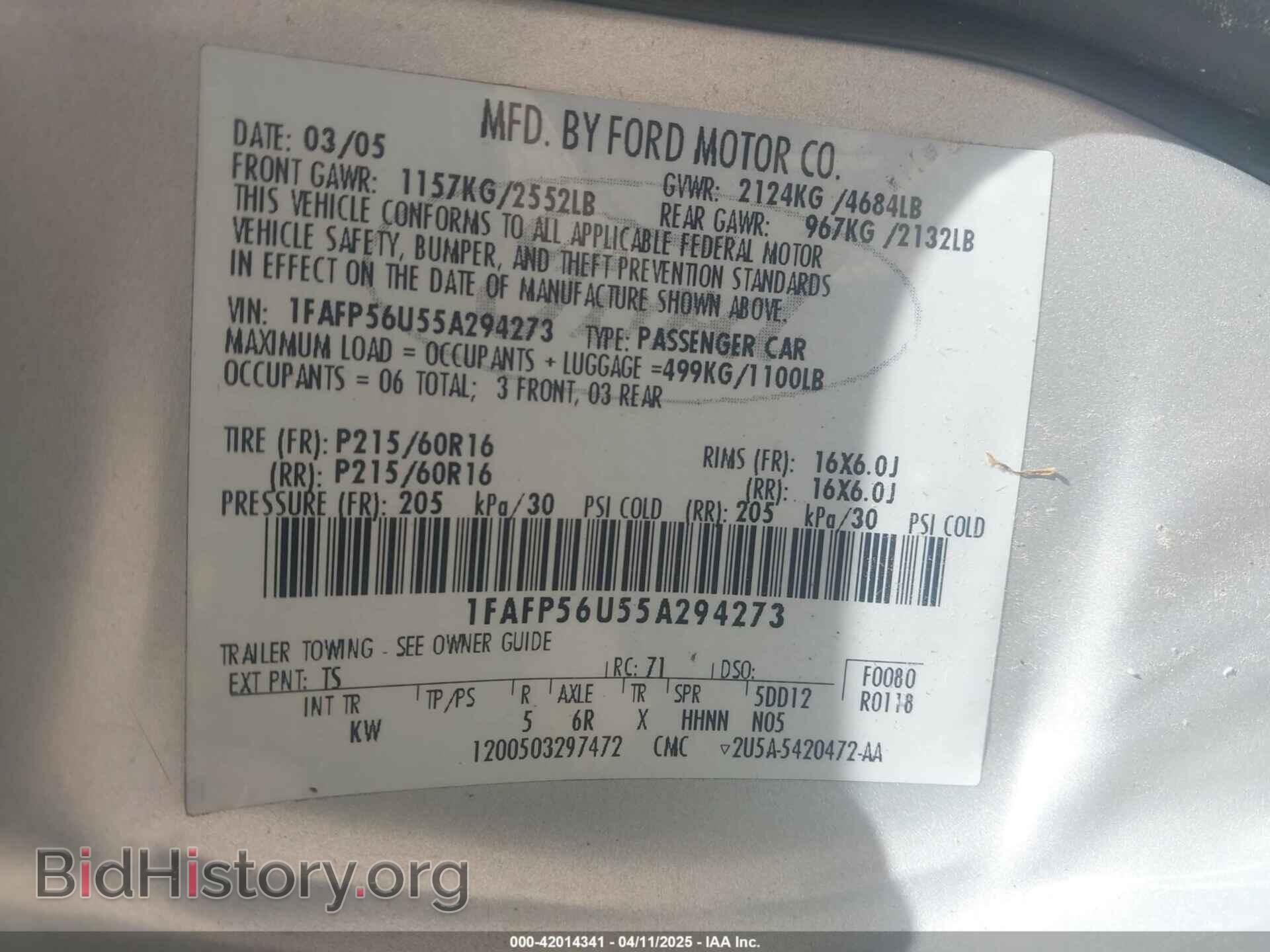 2005 FORD TAURUS - VIN: 1FAFP56U55A294273 - Фото 9