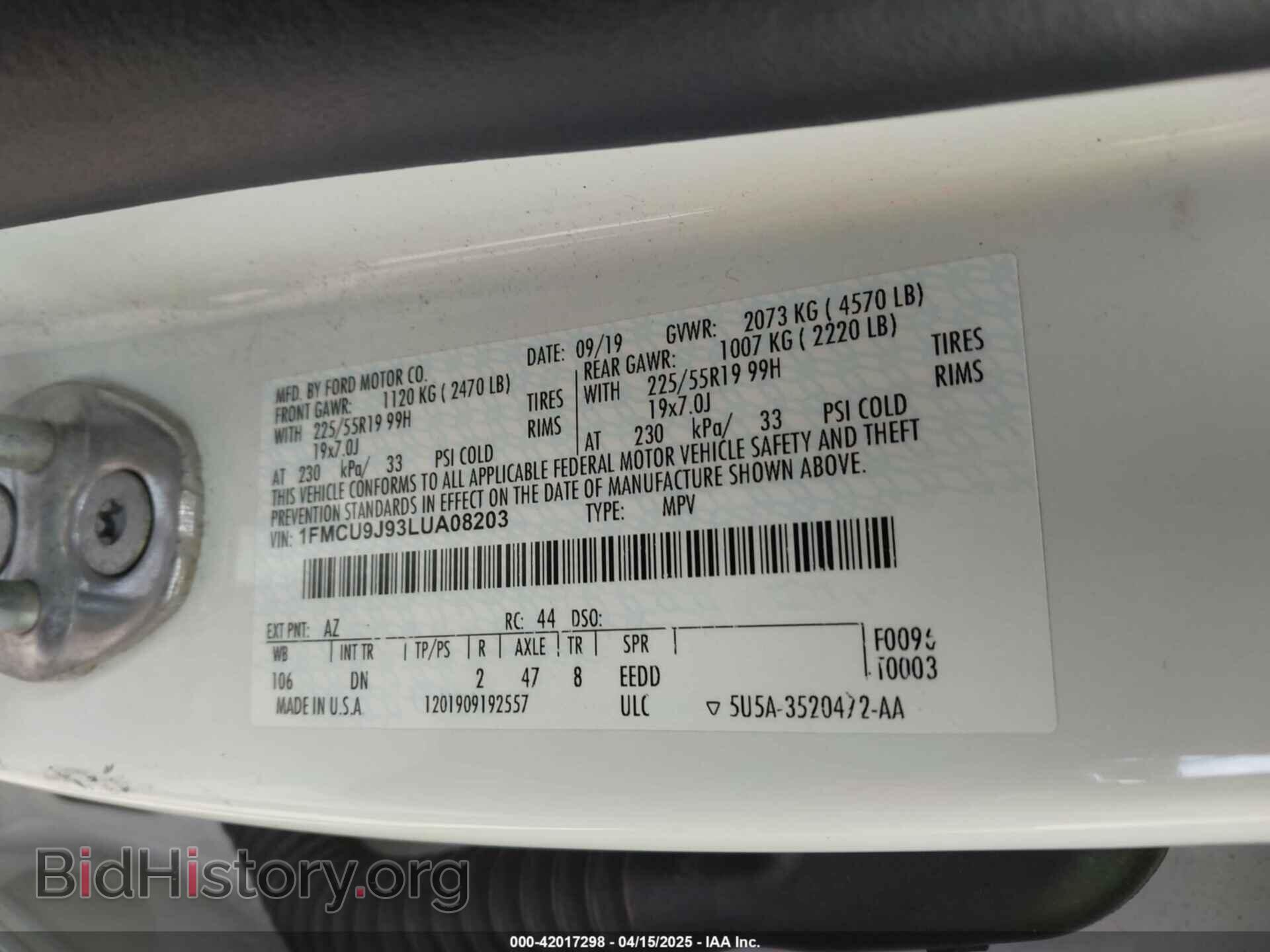 2020 FORD ESCAPE - VIN: 1FMCU9J93LUA08203 - Photo 9