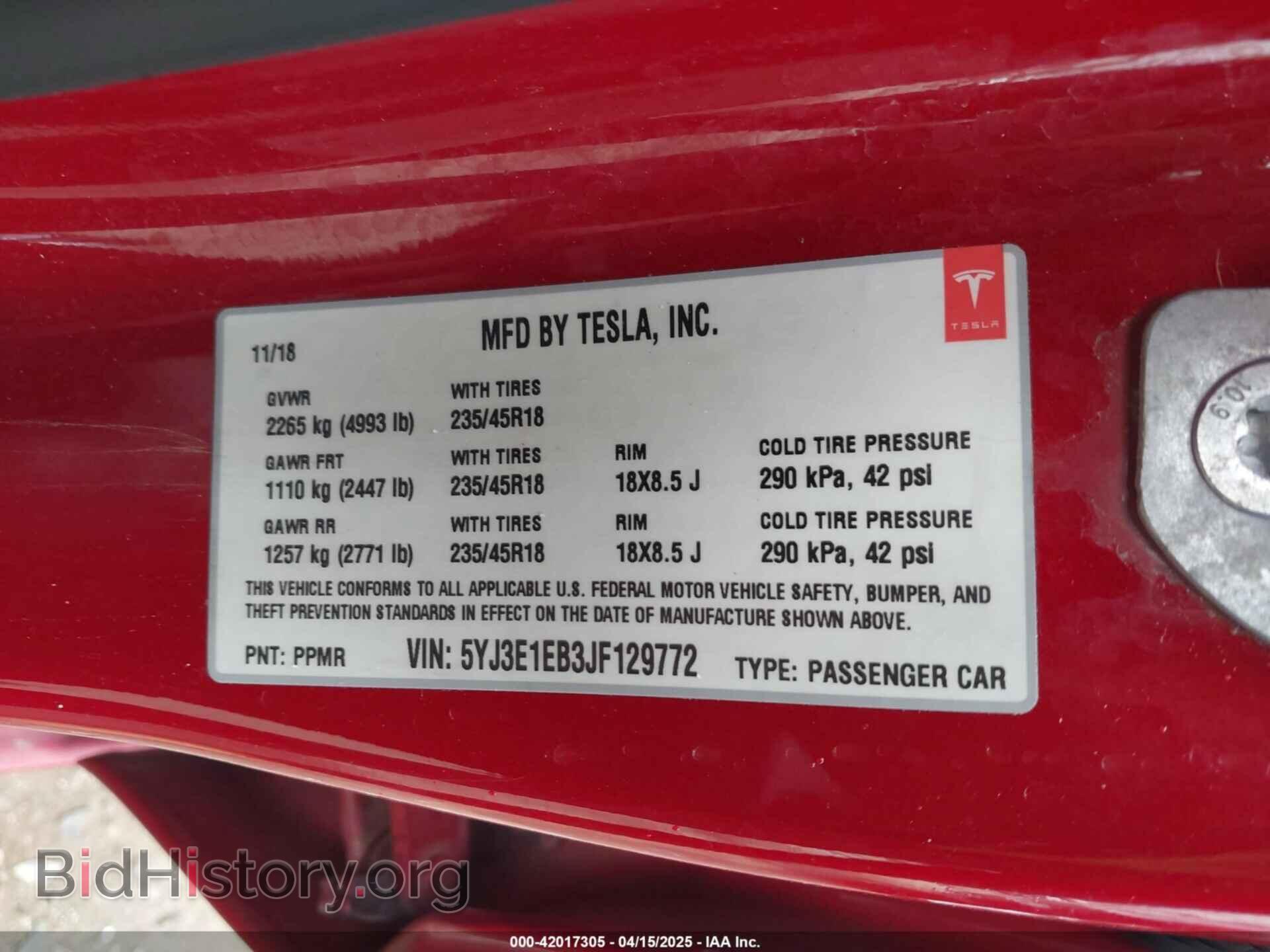 2018 TESLA MODEL 3 - VIN: 5YJ3E1EB3JF129772 - Фото 9