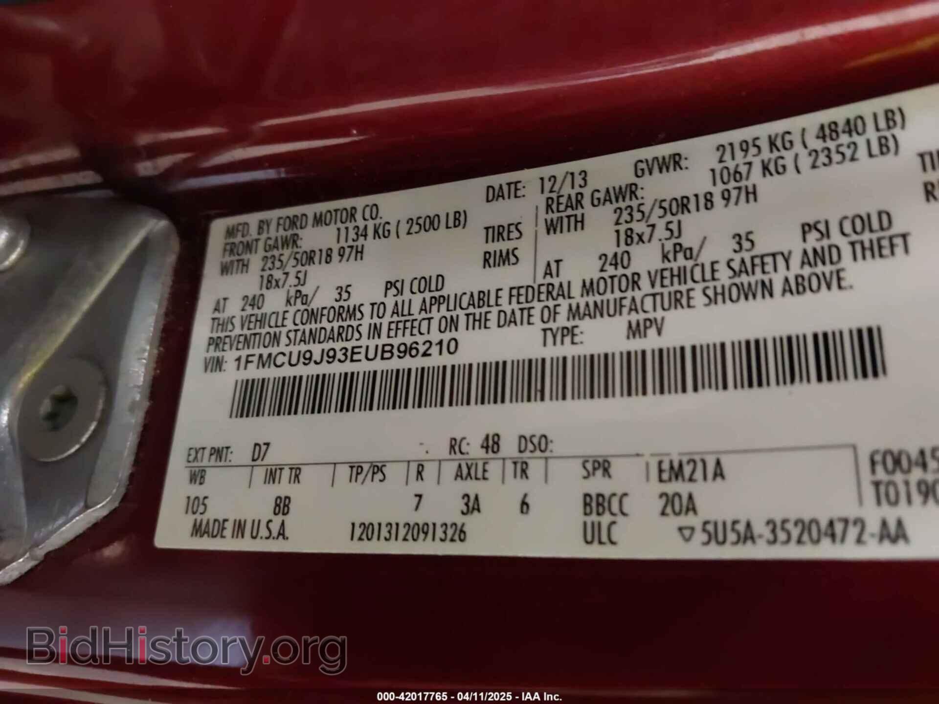 2014 FORD ESCAPE - VIN: 1FMCU9J93EUB96210 - Photo 9