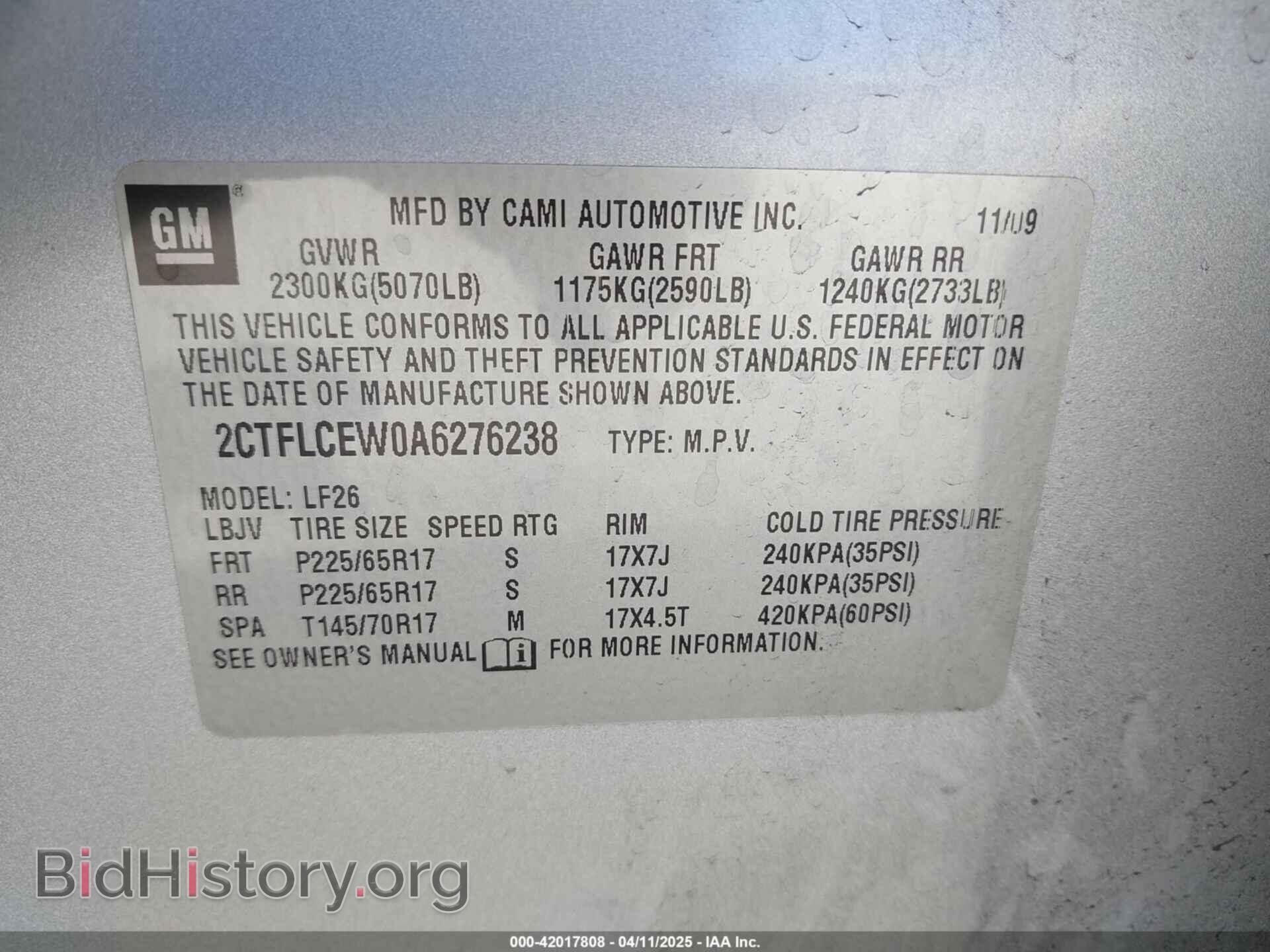 2010 GMC TERRAIN - VIN: 2CTFLCEW0A6276238 - Фото 9