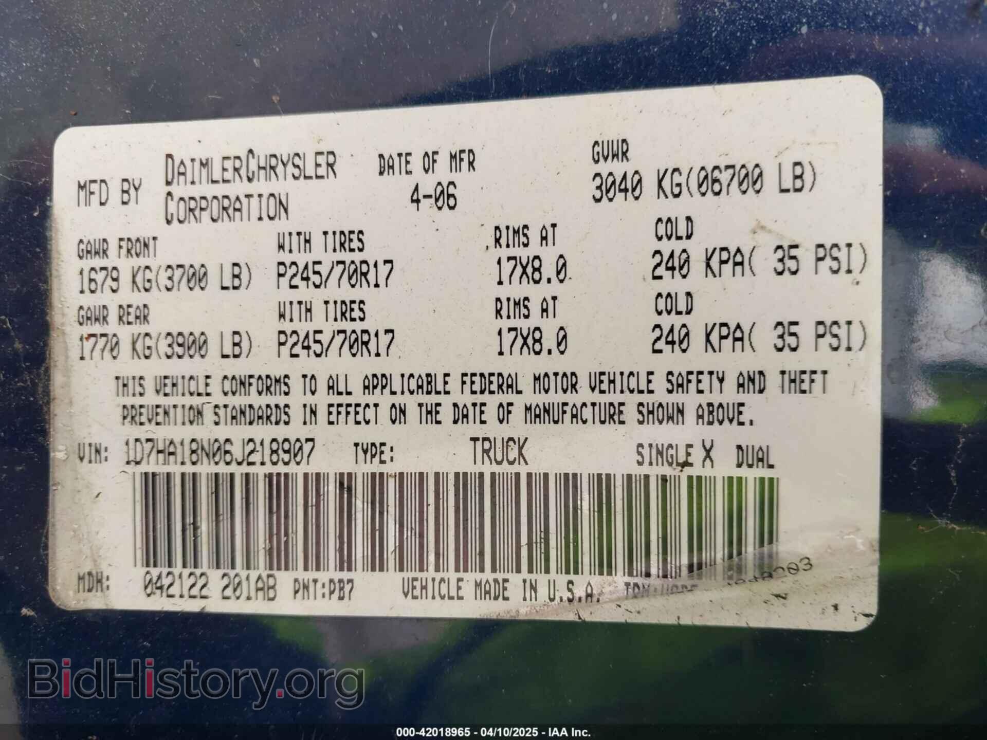 2006 DODGE RAM 1500 - VIN: 1D7HA18N06J218907 - Фото 9