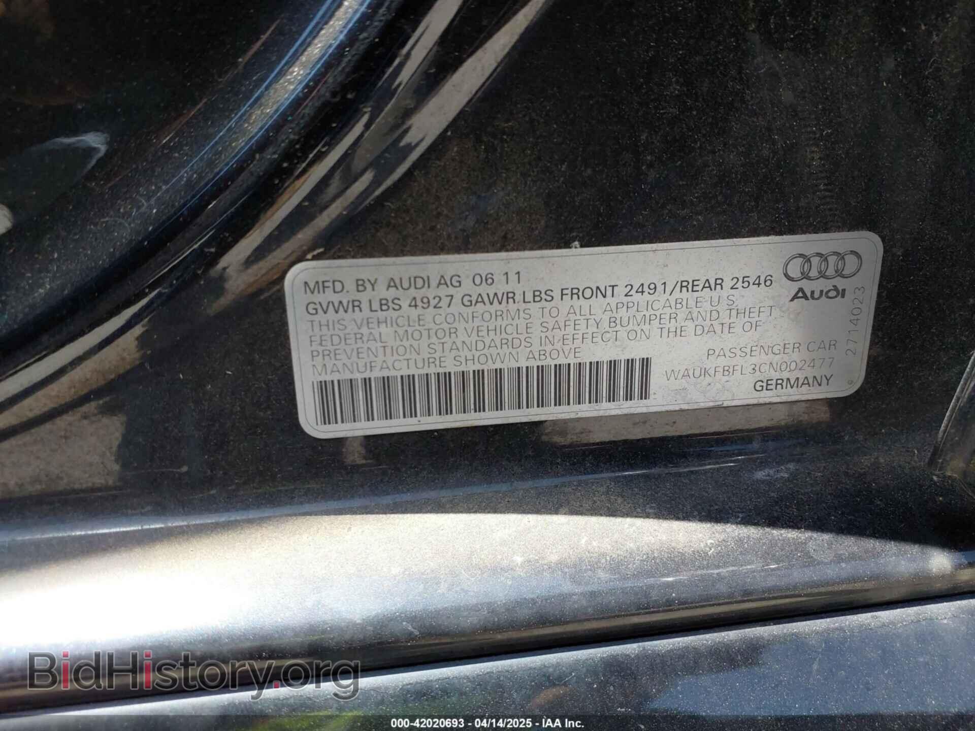 2012 AUDI A4 - VIN: WAUKFBFL3CN002477 - Фото 9