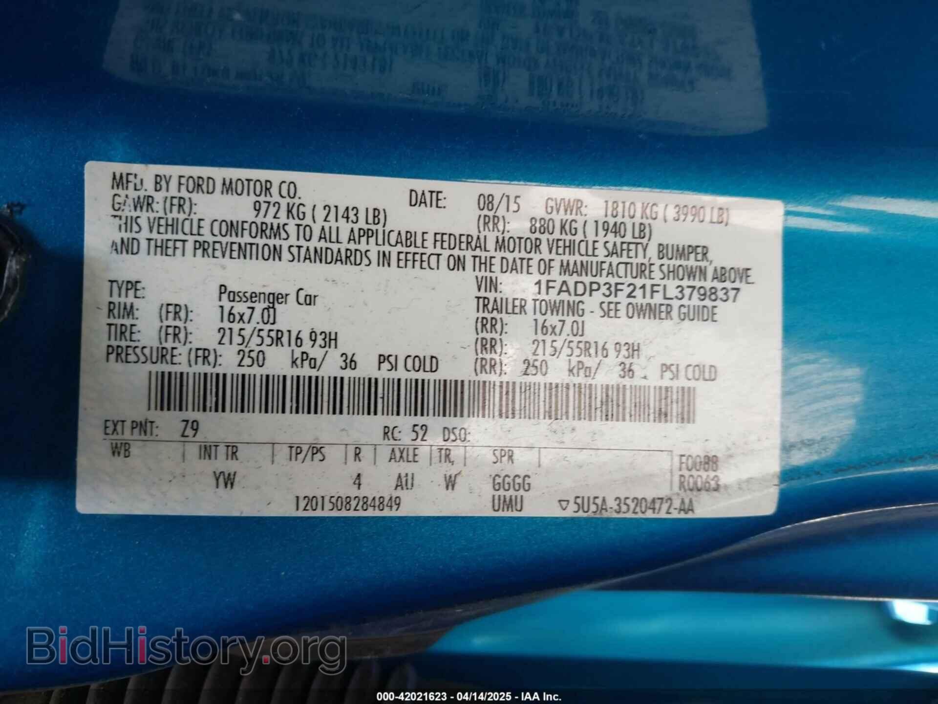 2015 FORD FOCUS - VIN: 1FADP3F21FL379837 - Фото 9