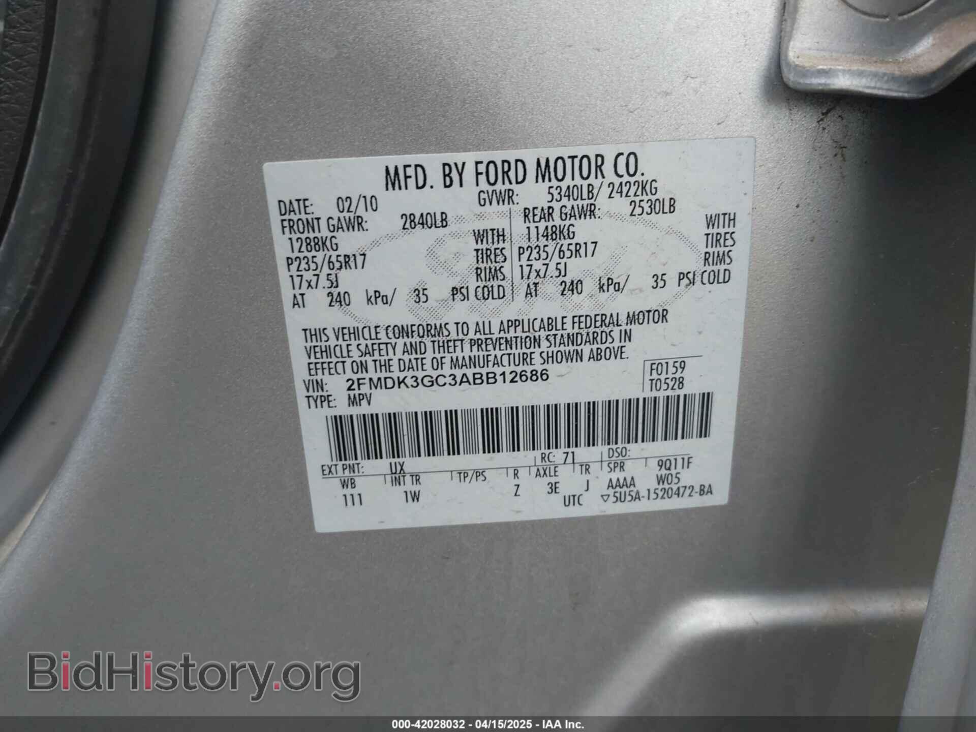 2010 FORD EDGE - VIN: 2FMDK3GC3ABB12686 - Фото 9
