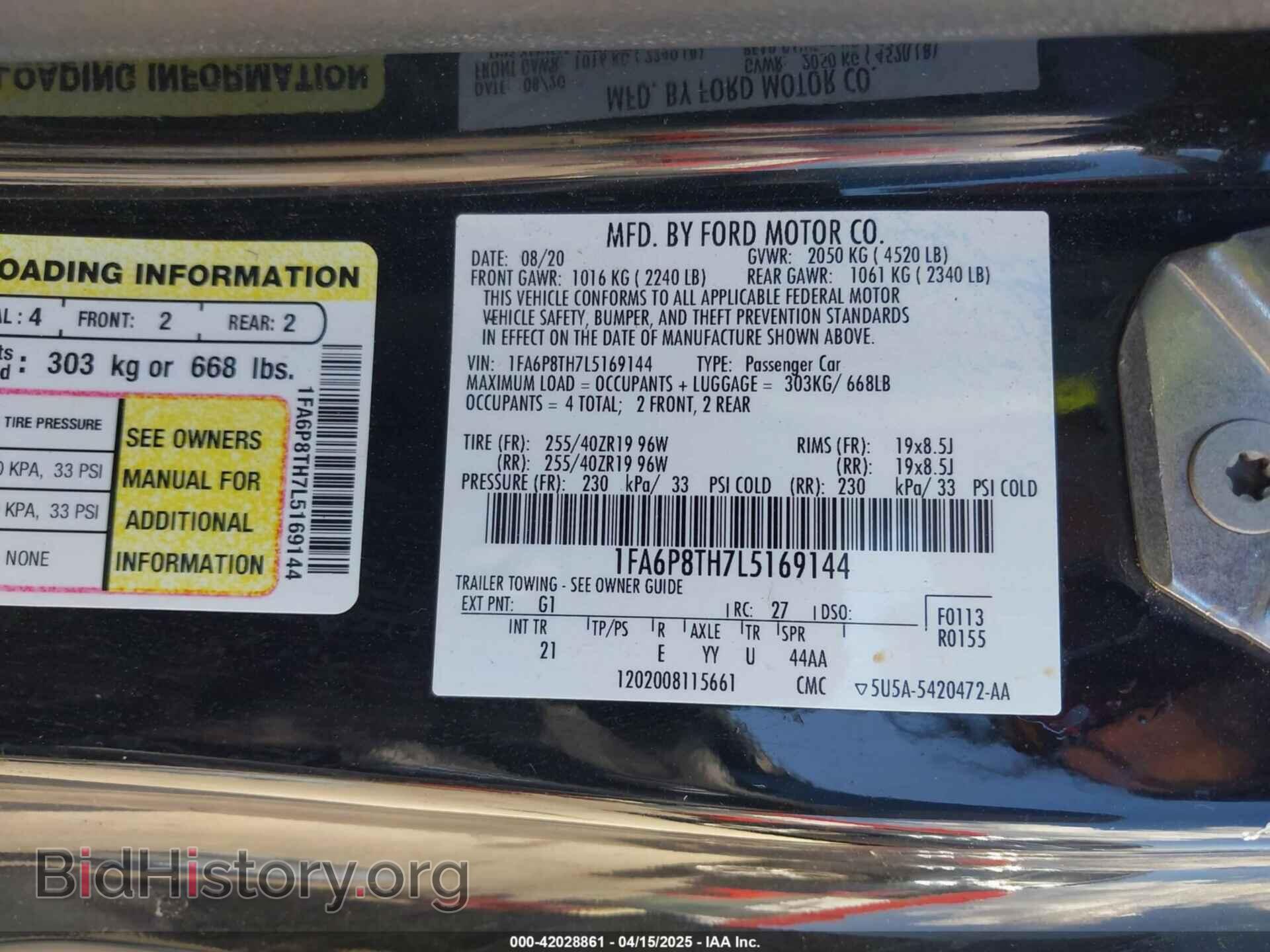 2020 FORD MUSTANG - VIN: 1FA6P8TH7L5169144 - Фото 9