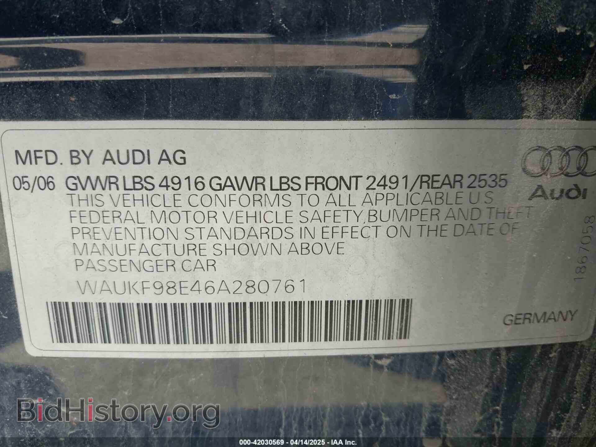 2006 AUDI A4 - VIN: WAUKF98E46A280761 - Фото 9