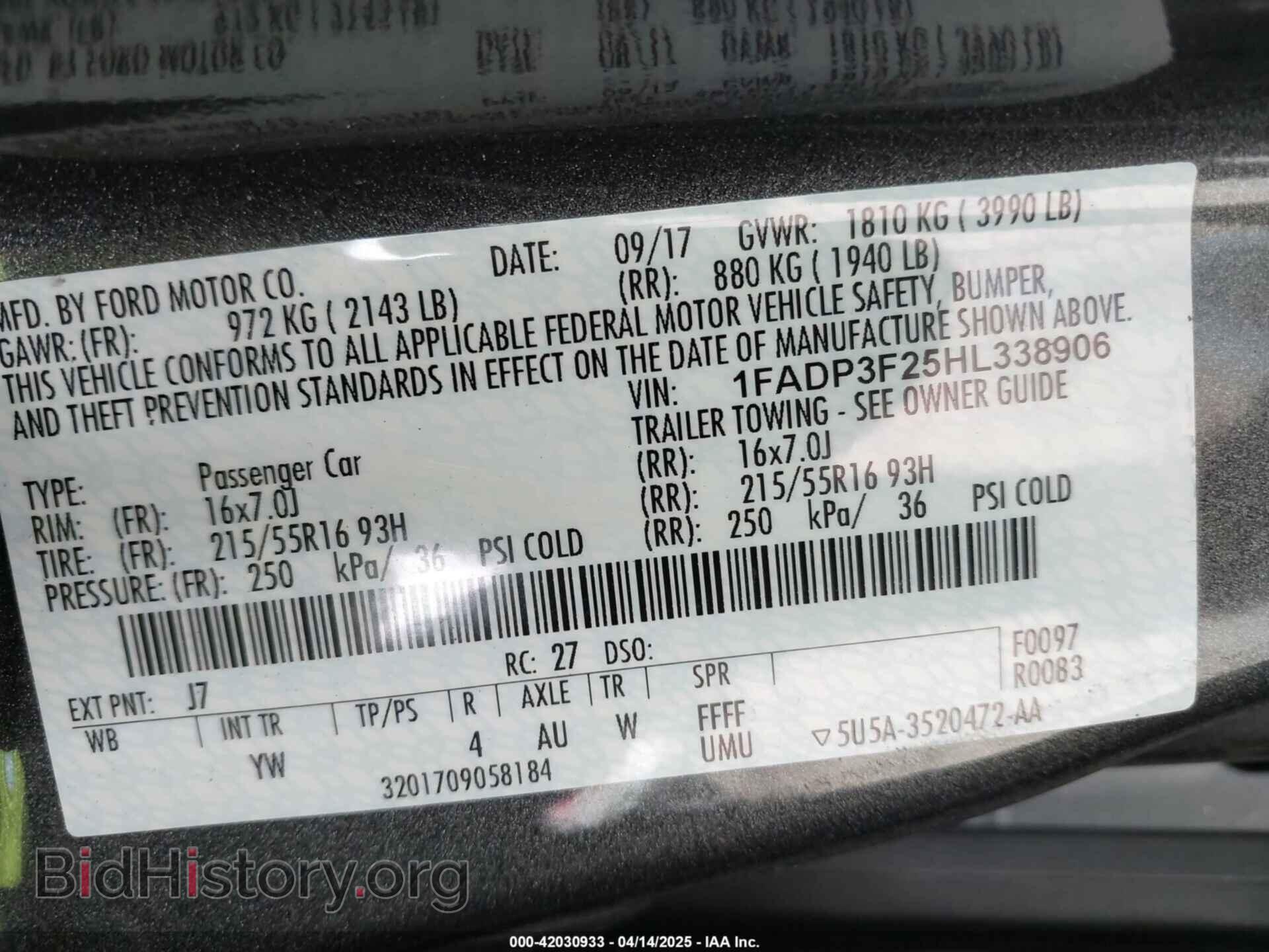 2017 FORD FOCUS - VIN: 1FADP3F25HL338906 - Photo 9