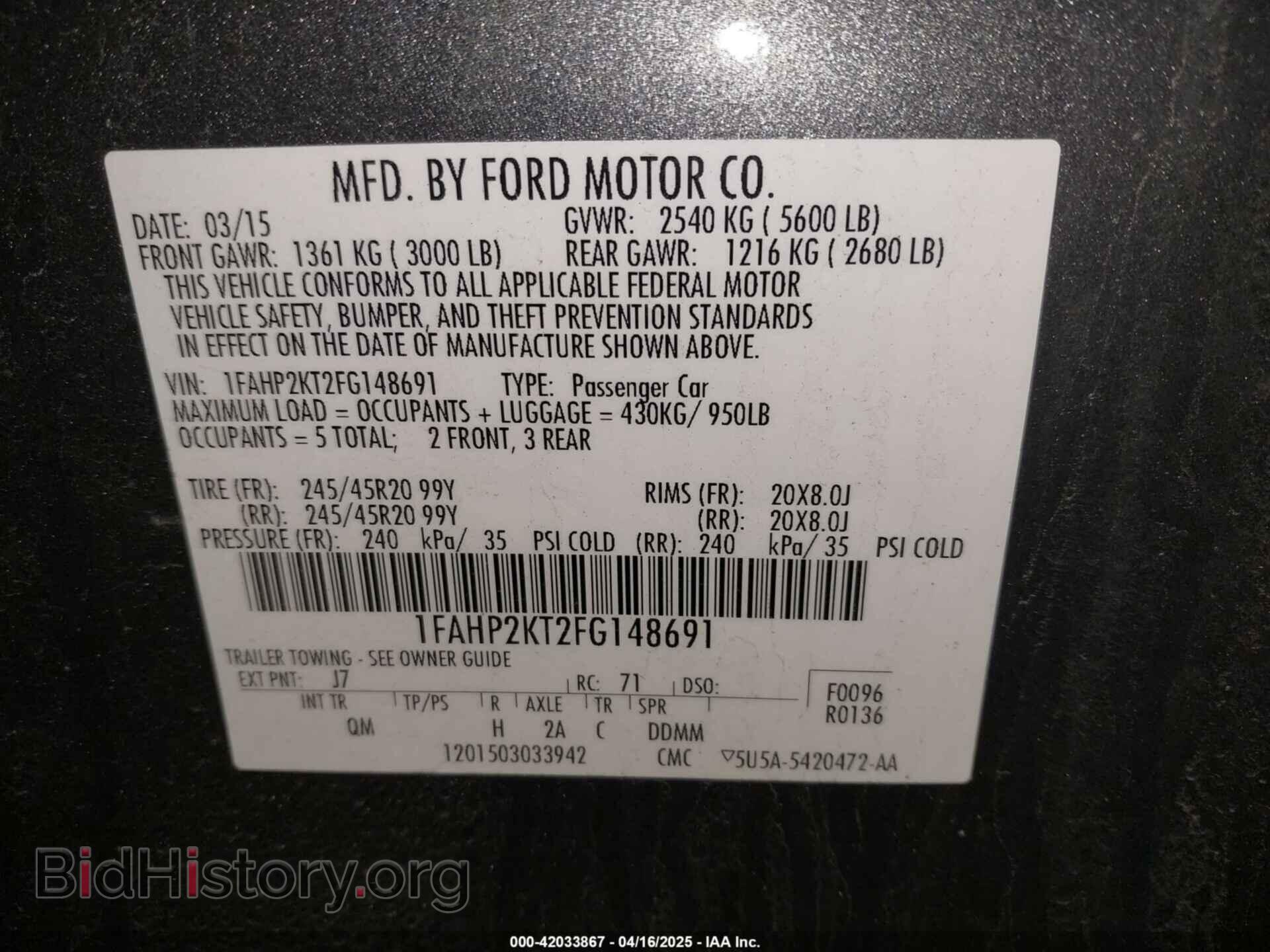 2015 FORD TAURUS - VIN: 1FAHP2KT2FG148691 - Фото 9