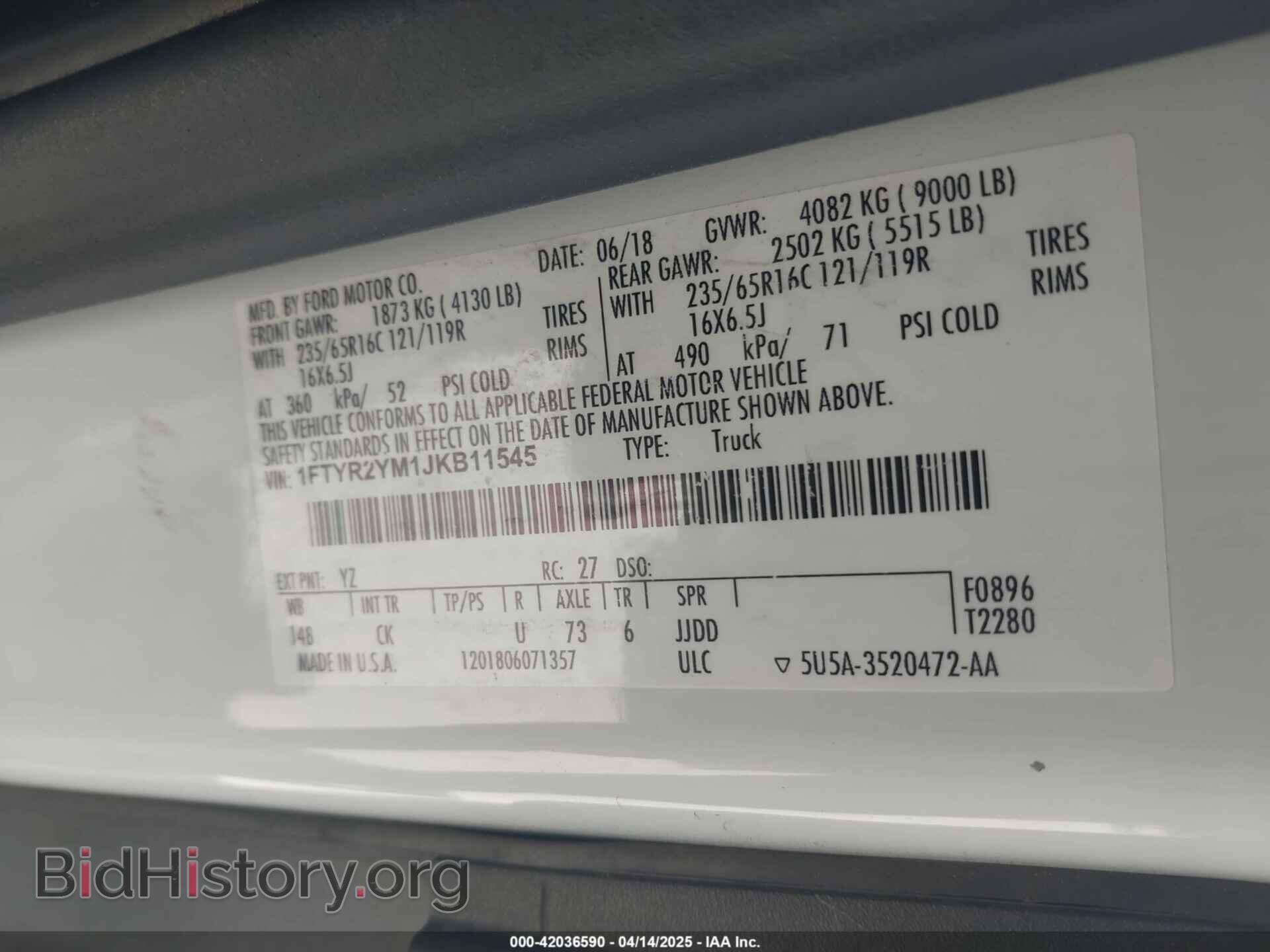 2018 FORD TRANSIT-250 - VIN: 1FTYR2YM1JKB11545 - Photo 9