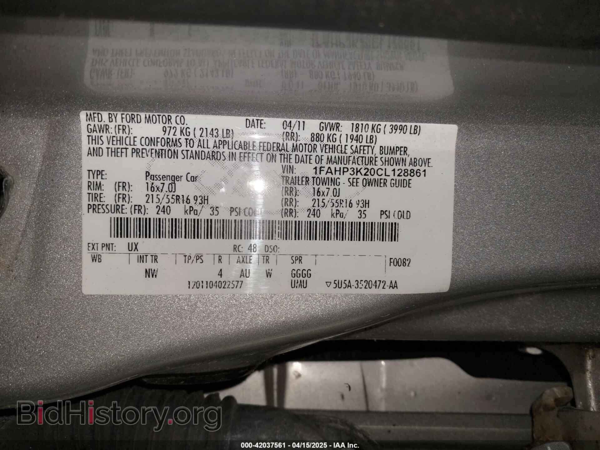 2012 FORD FOCUS - VIN: 1FAHP3K20CL128861 - Фото 9