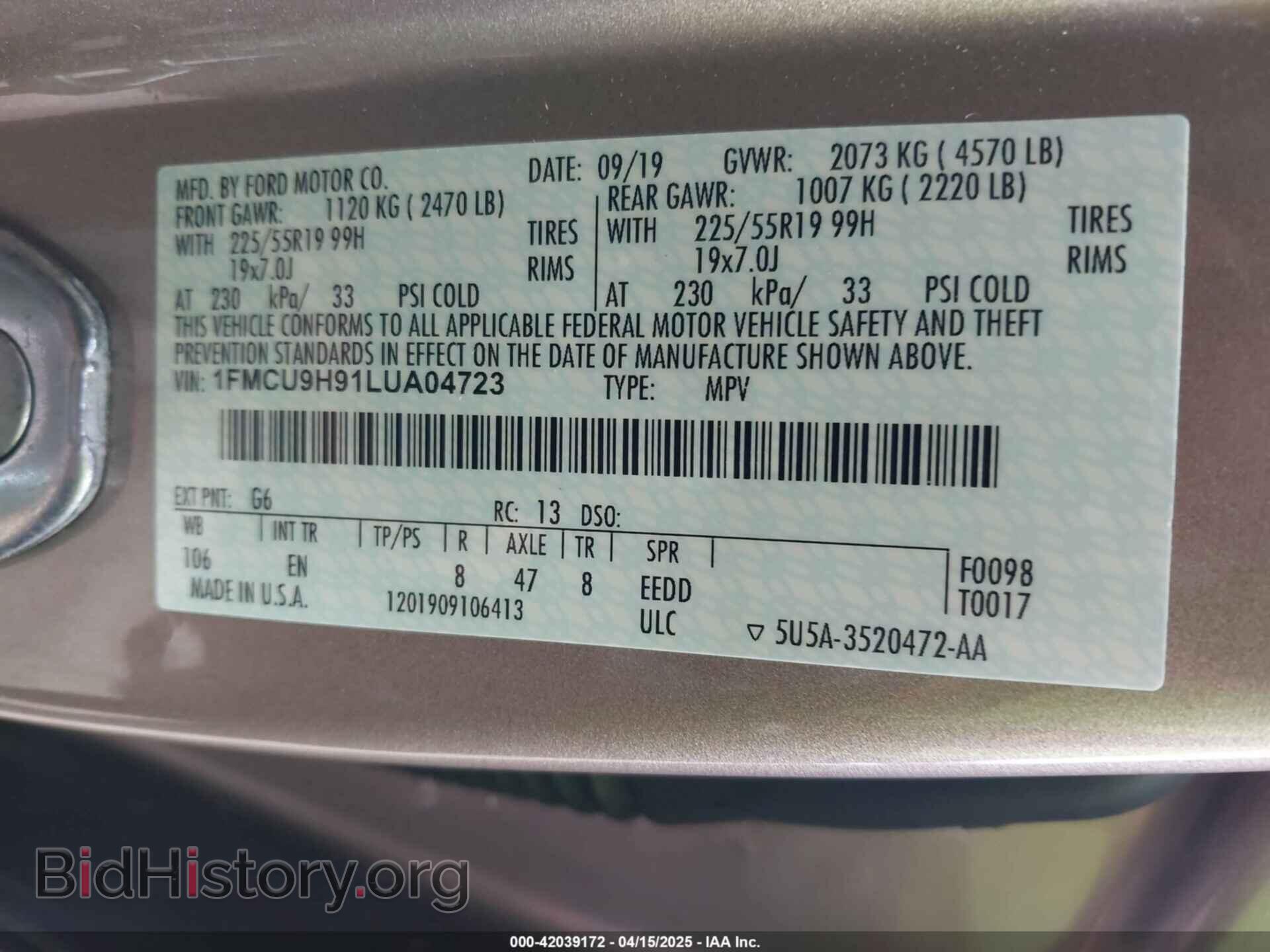2020 FORD ESCAPE - VIN: 1FMCU9H91LUA04723 - Photo 9