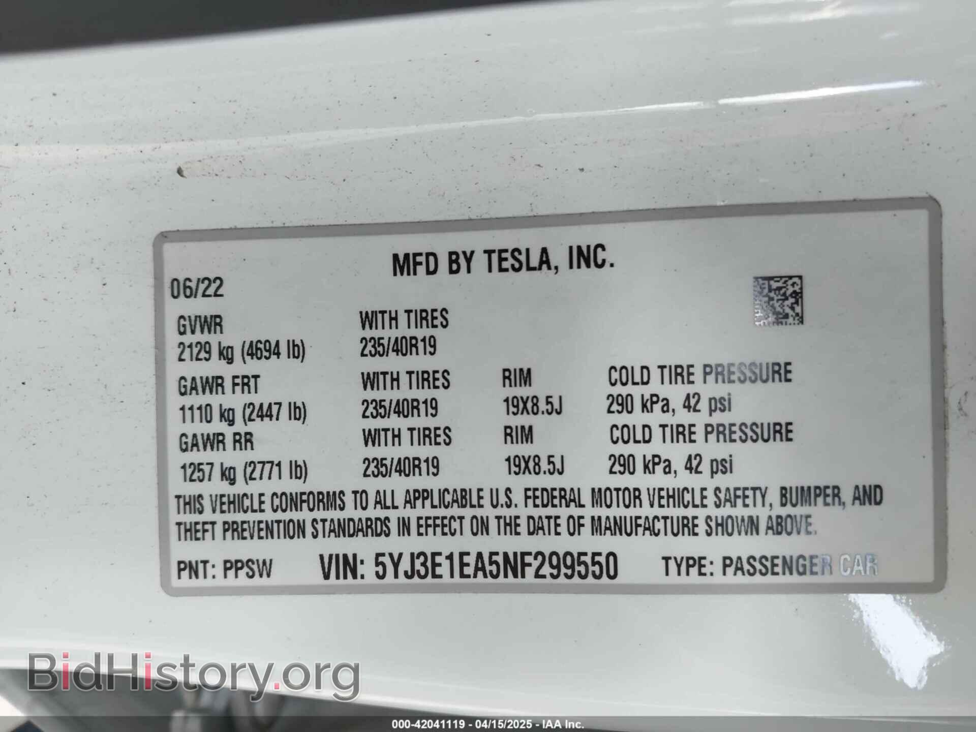 2022 TESLA MODEL 3 - VIN: 5YJ3E1EA5NF299550 - Фото 9