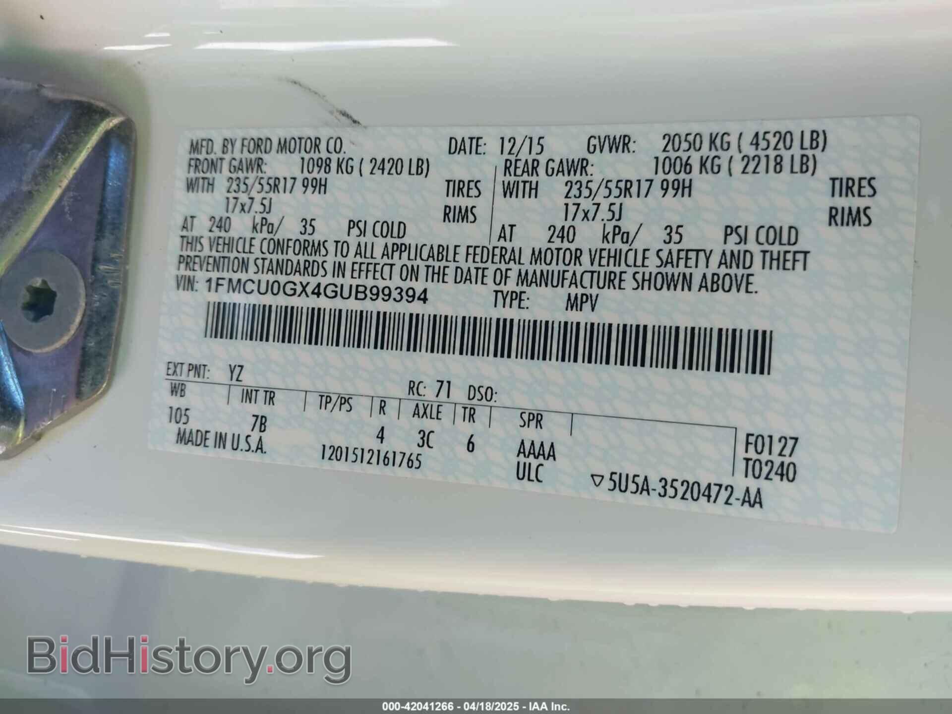 2016 FORD ESCAPE - VIN: 1FMCU0GX4GUB99394 - Фото 9
