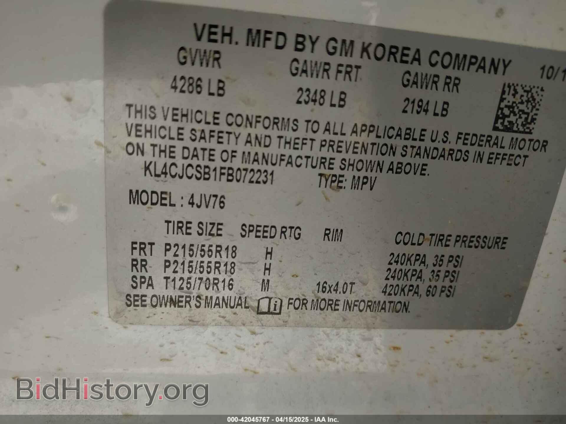 2015 BUICK ENCORE - VIN: KL4CJCSB1FB072231 - Photo 9