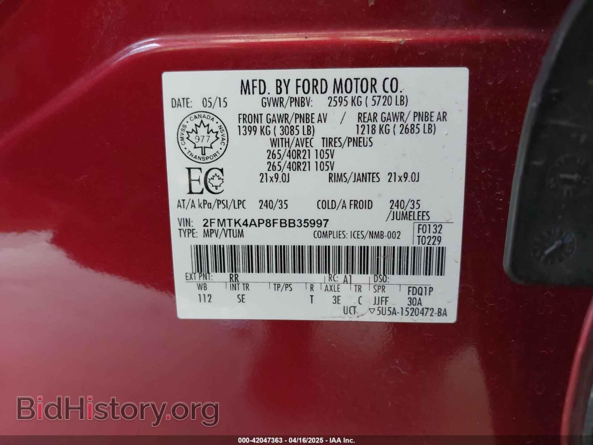 2015 FORD EDGE - VIN: 2FMTK4AP8FBB35997 - Photo 9