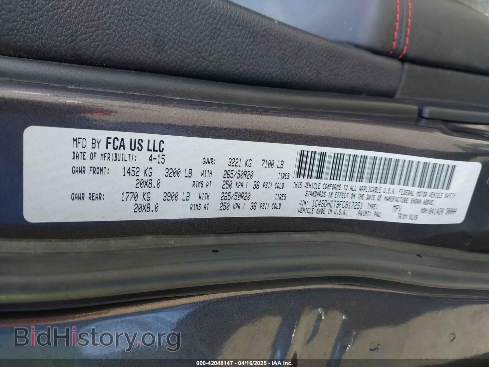 2015 DODGE DURANGO - VIN: 1C4SDHCT9FC817251 - Photo 9