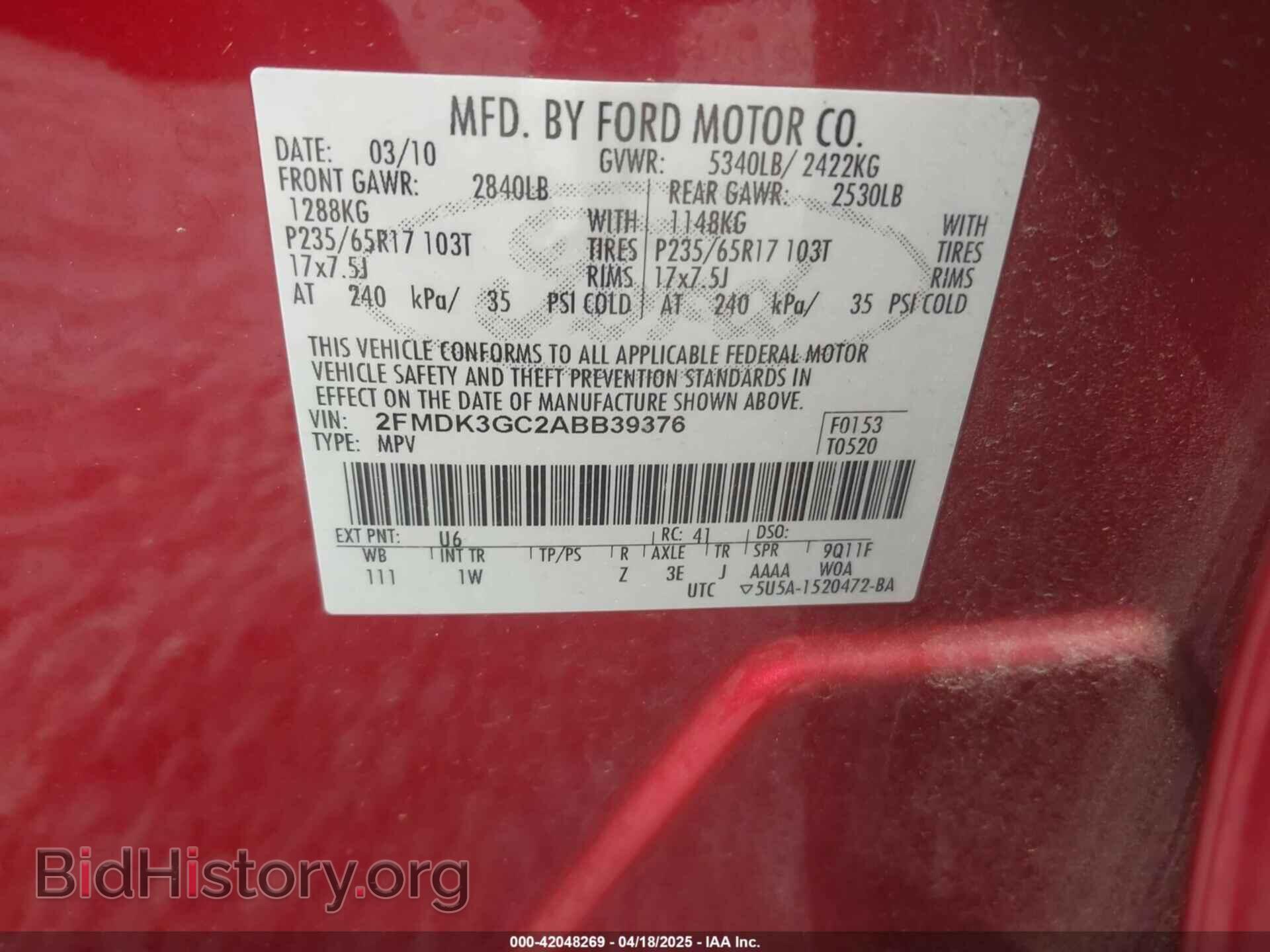 2010 FORD EDGE - VIN: 2FMDK3GC2ABB39376 - Фото 9