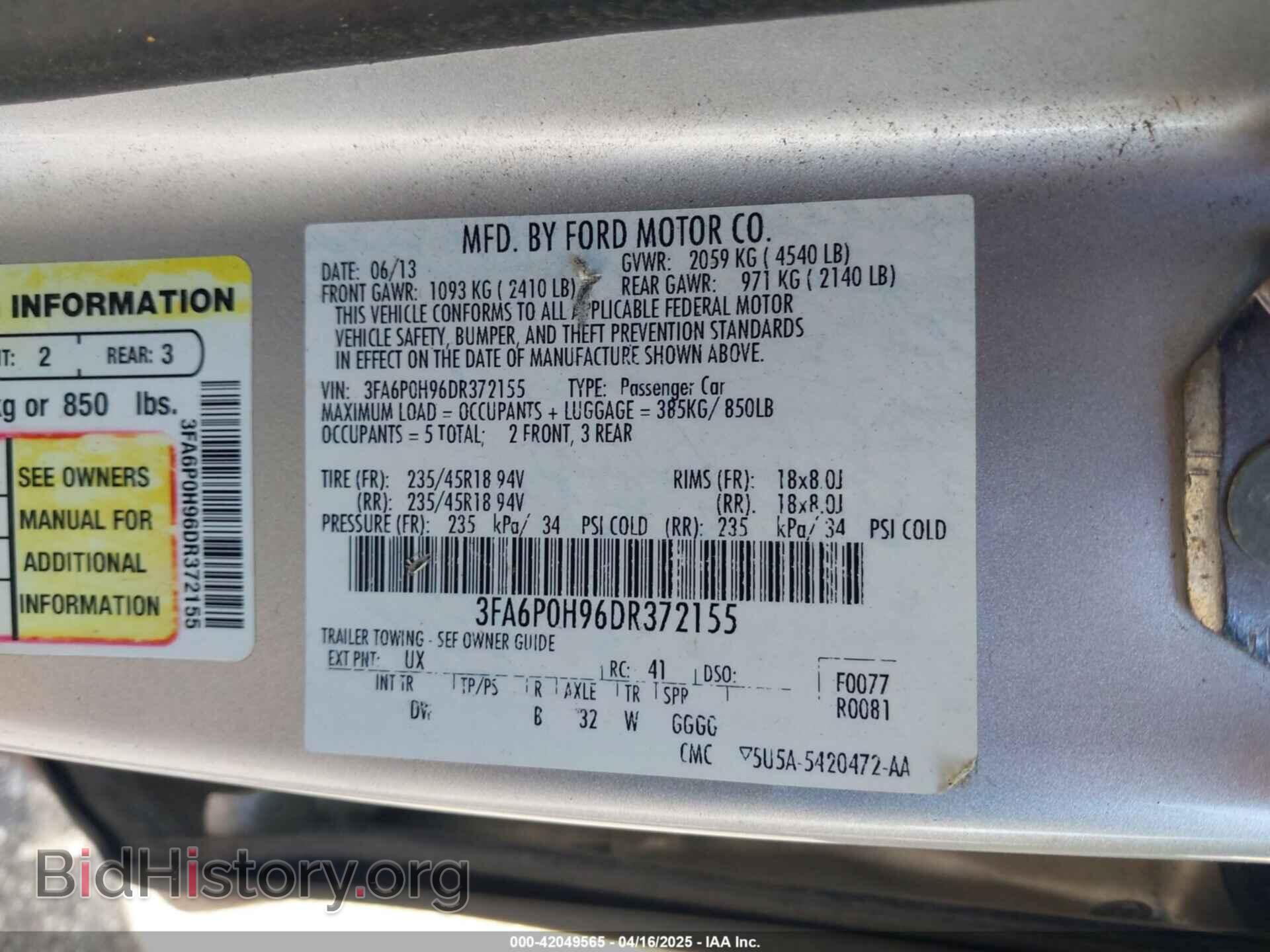 2013 FORD FUSION - VIN: 3FA6P0H96DR372155 - Фото 9
