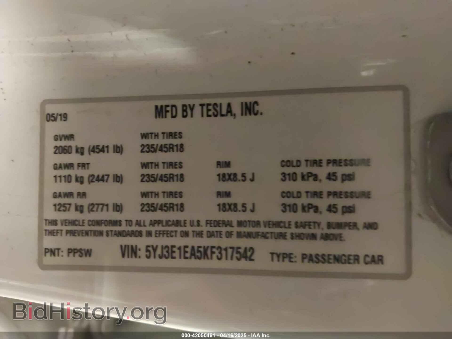2019 TESLA MODEL 3 - VIN: 5YJ3E1EA5KF317542 - Фото 9