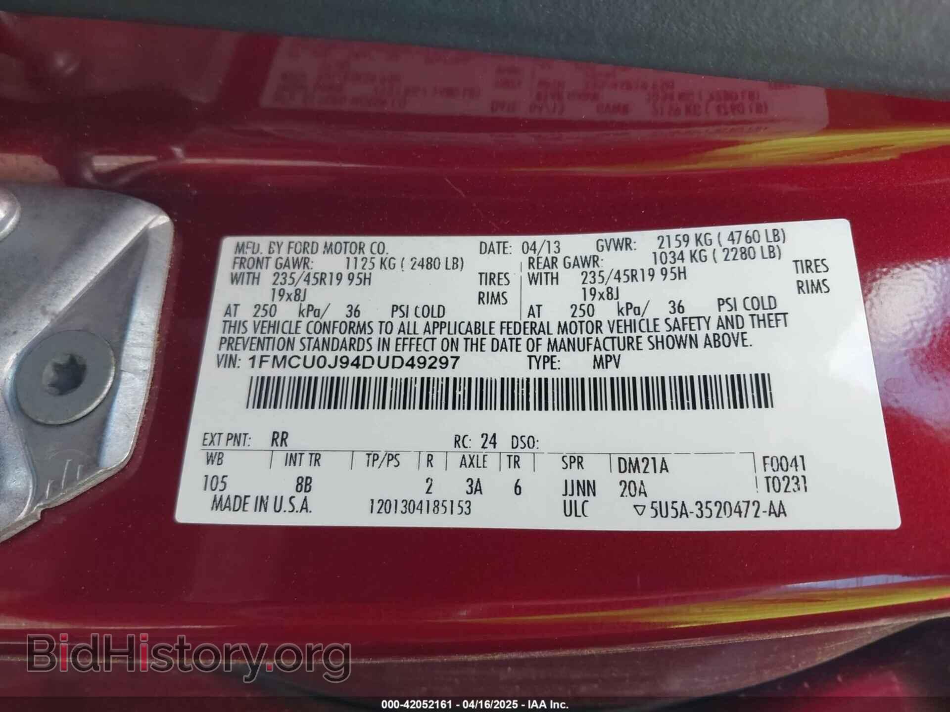 2013 FORD ESCAPE - VIN: 1FMCU0J94DUD49297 - Фото 9