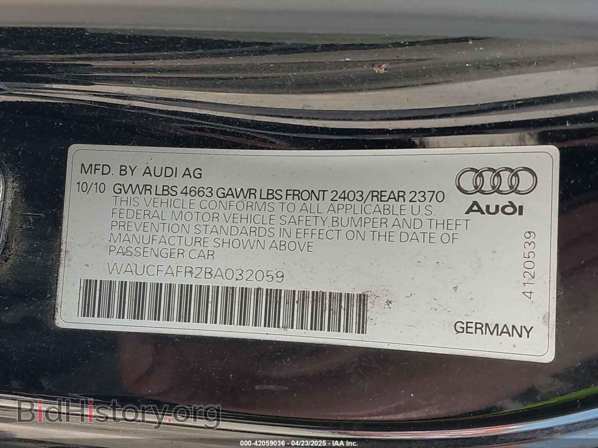 2011 AUDI A5 - VIN: WAUCFAFR2BA032059 - Photo 9