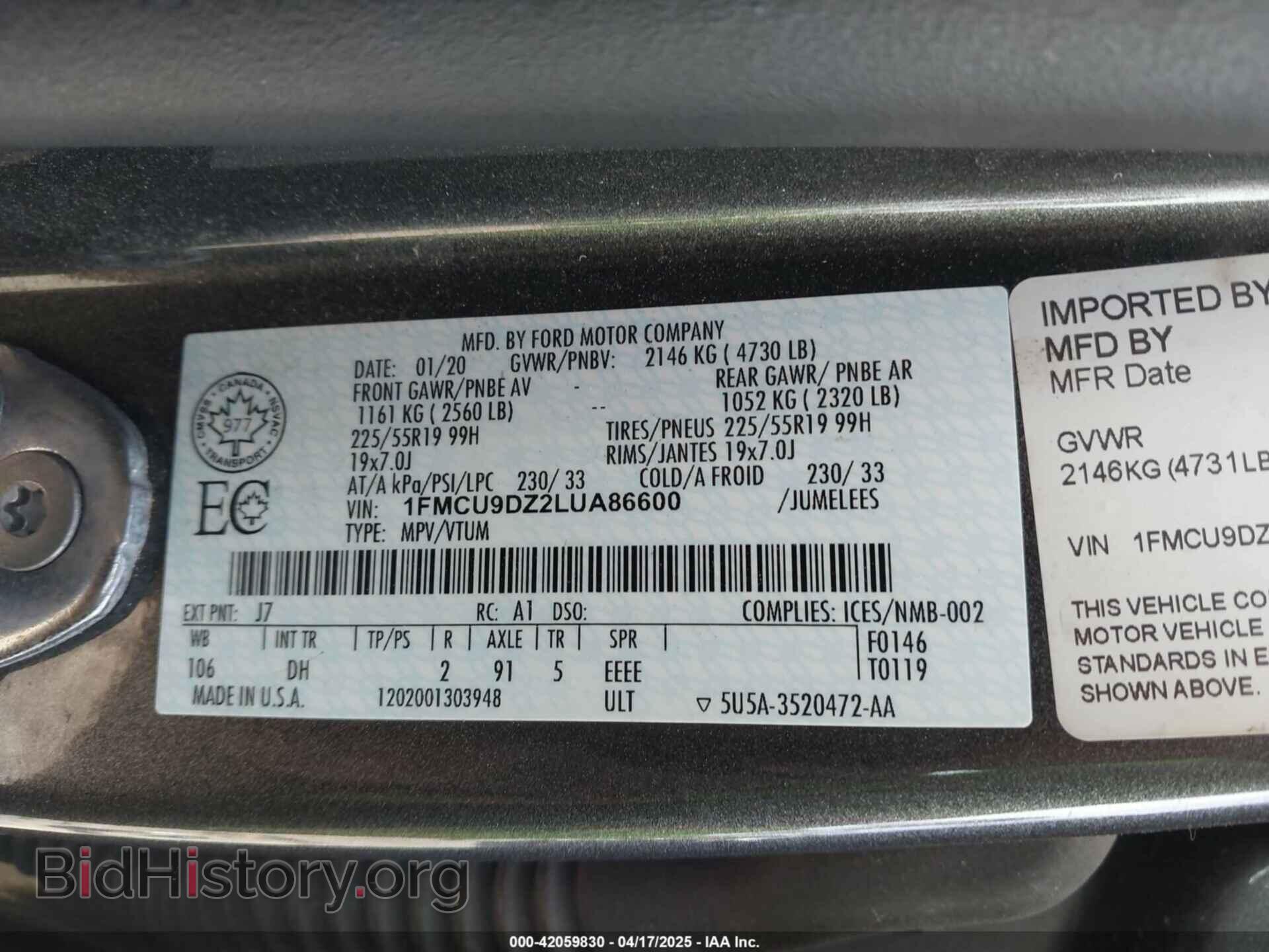 2020 FORD ESCAPE - VIN: 1FMCU9DZ2LUA86600 - Photo 9