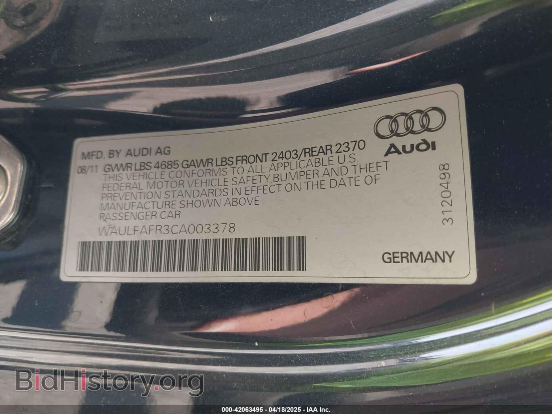 2012 AUDI A5 - VIN: WAULFAFR3CA003378 - Фото 9