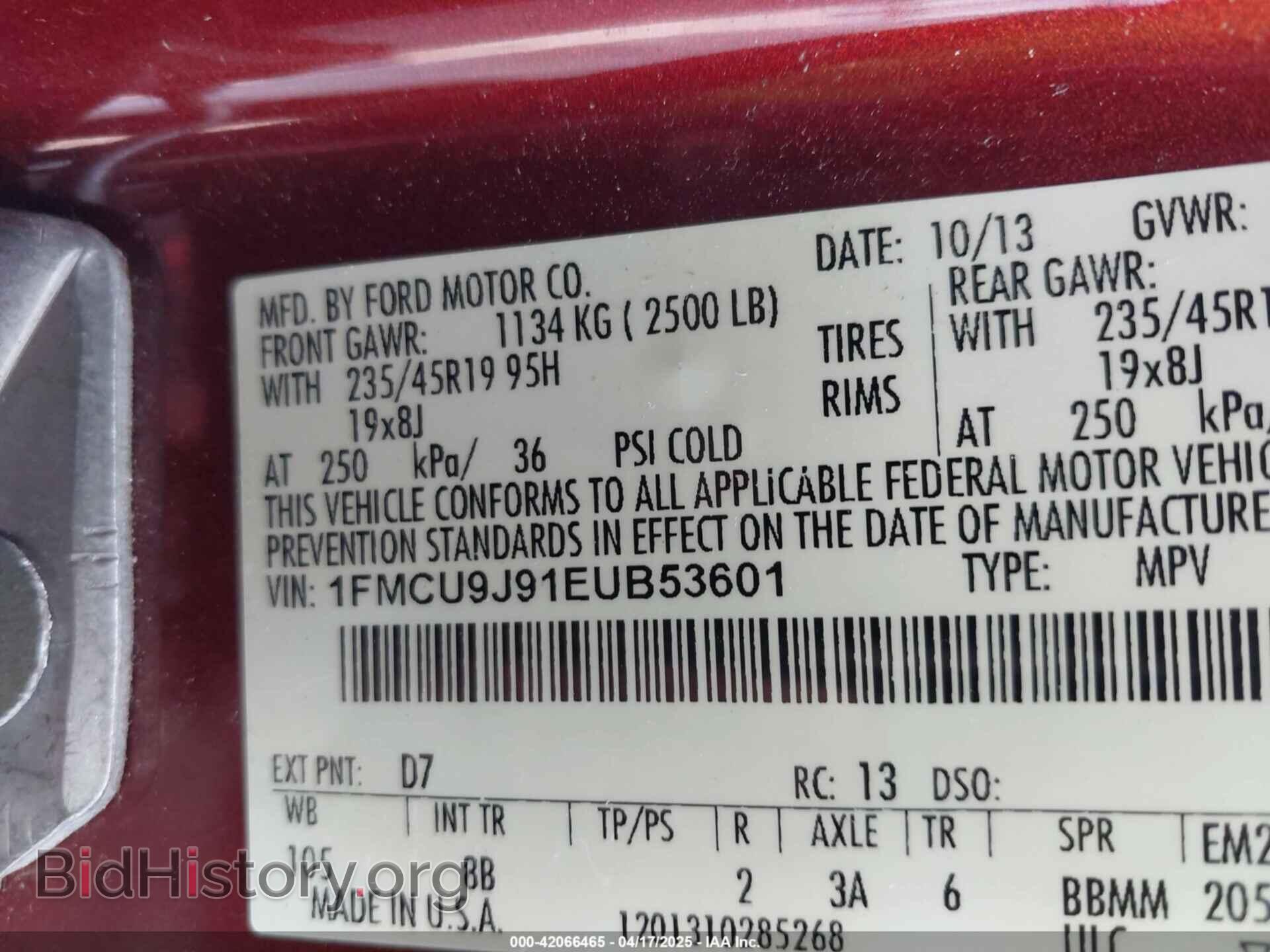 2014 FORD ESCAPE - VIN: 1FMCU9J91EUB53601 - Фото 9