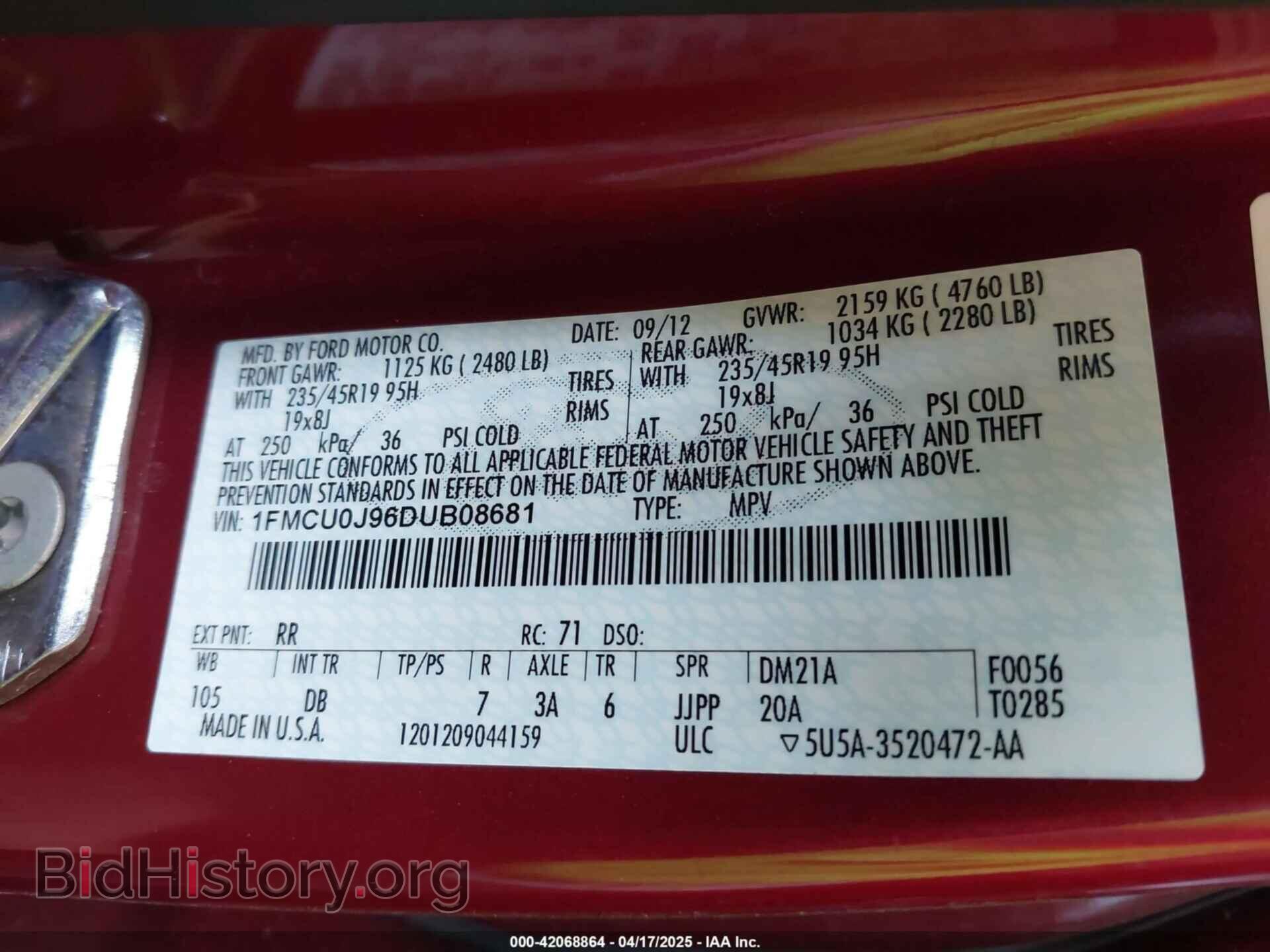 2013 FORD ESCAPE - VIN: 1FMCU0J96DUB08681 - Фото 9