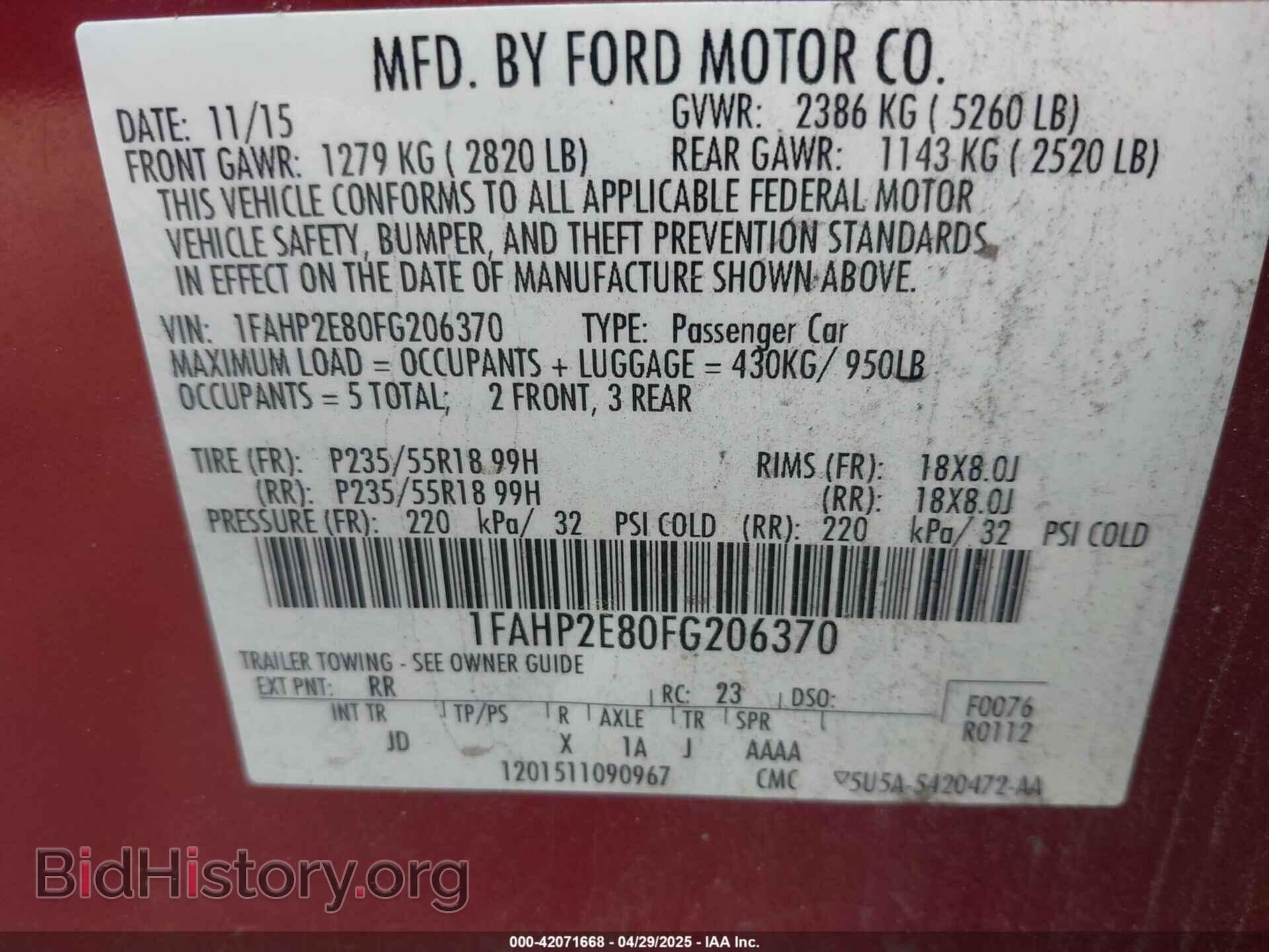 2015 FORD TAURUS - VIN: 1FAHP2E80FG206370 - Фото 9