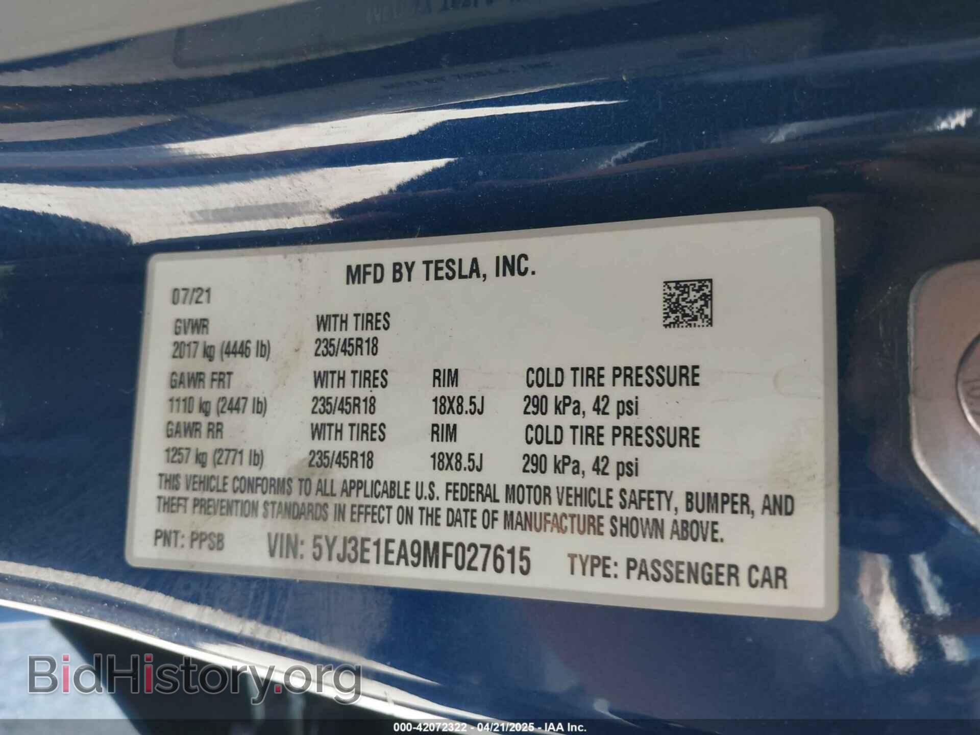 2021 TESLA MODEL 3 - VIN: 5YJ3E1EA9MF027615 - Фото 9