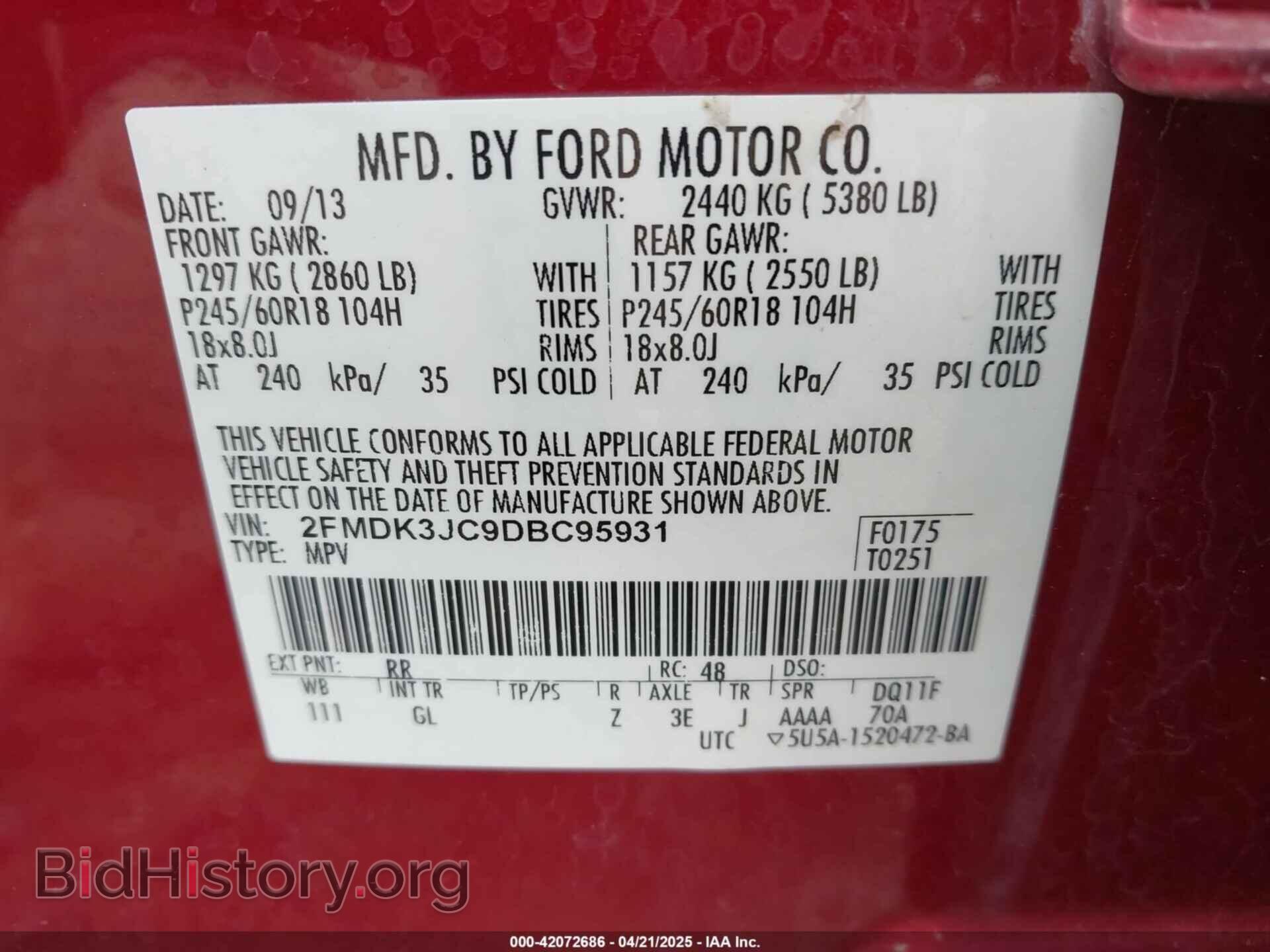 2013 FORD EDGE - VIN: 2FMDK3JC9DBC95931 - Photo 9
