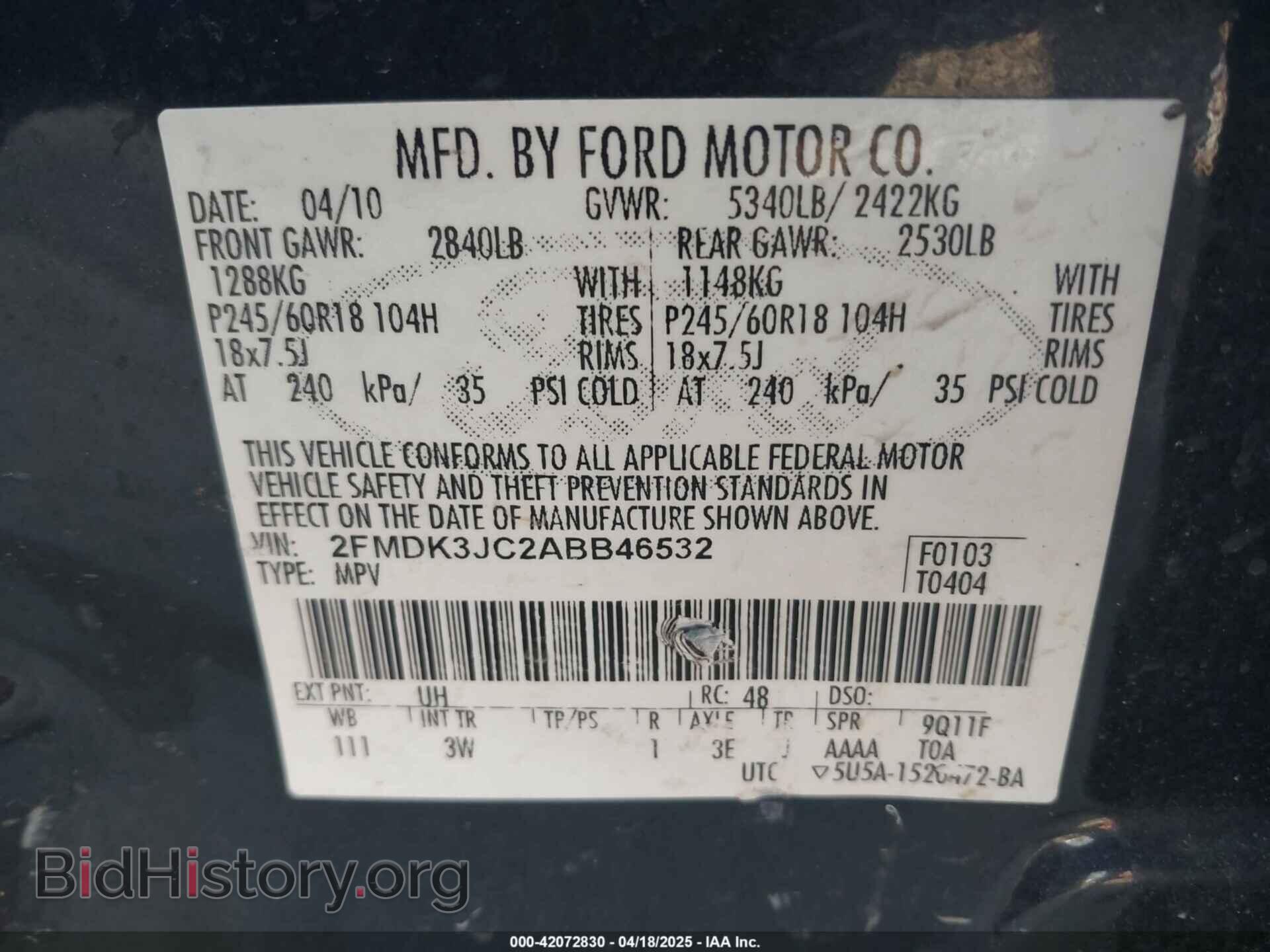 2010 FORD EDGE - VIN: 2FMDK3JC2ABB46532 - Photo 9