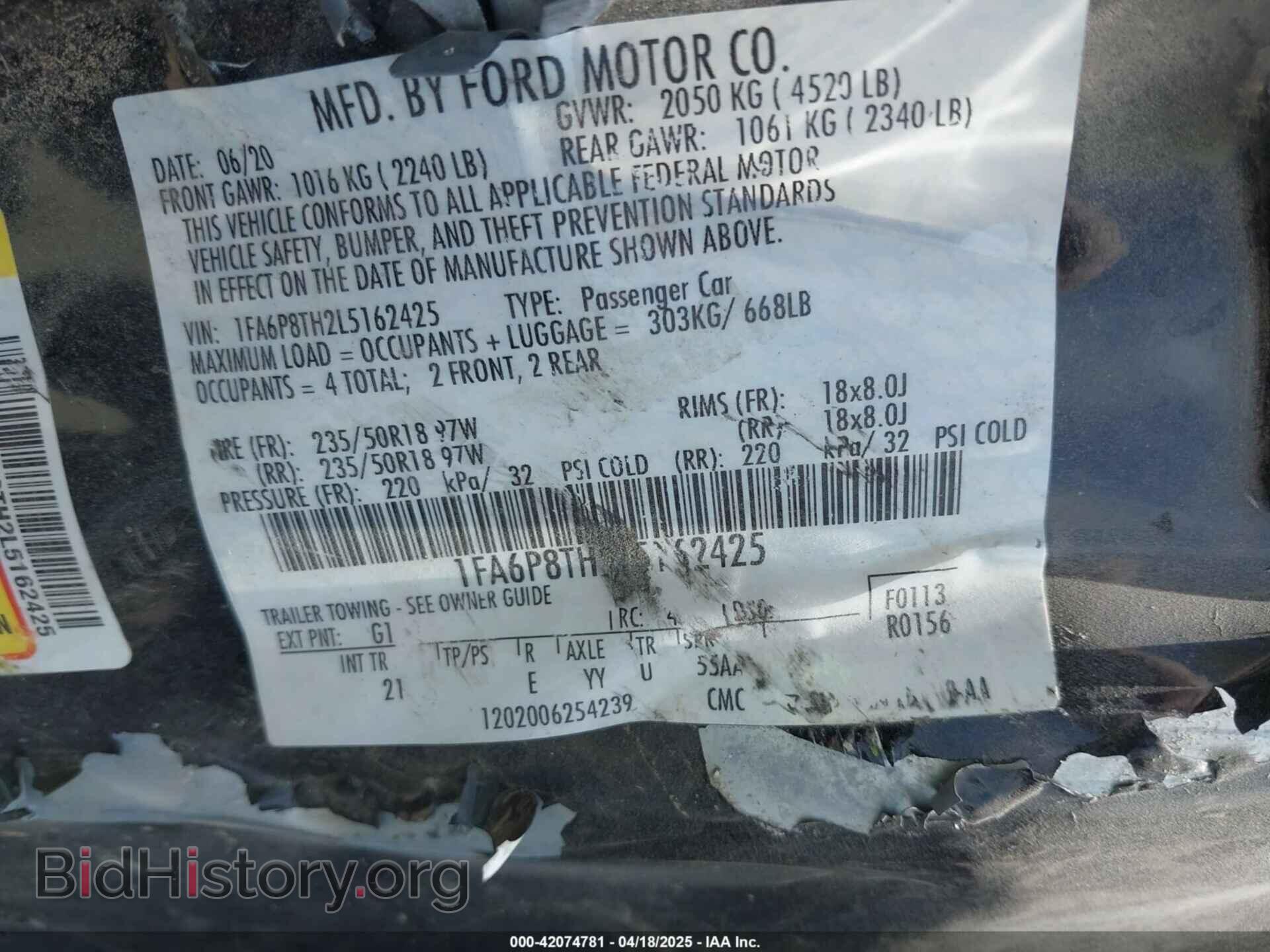 2020 FORD MUSTANG - VIN: 1FA6P8TH2L5162425 - Photo 9