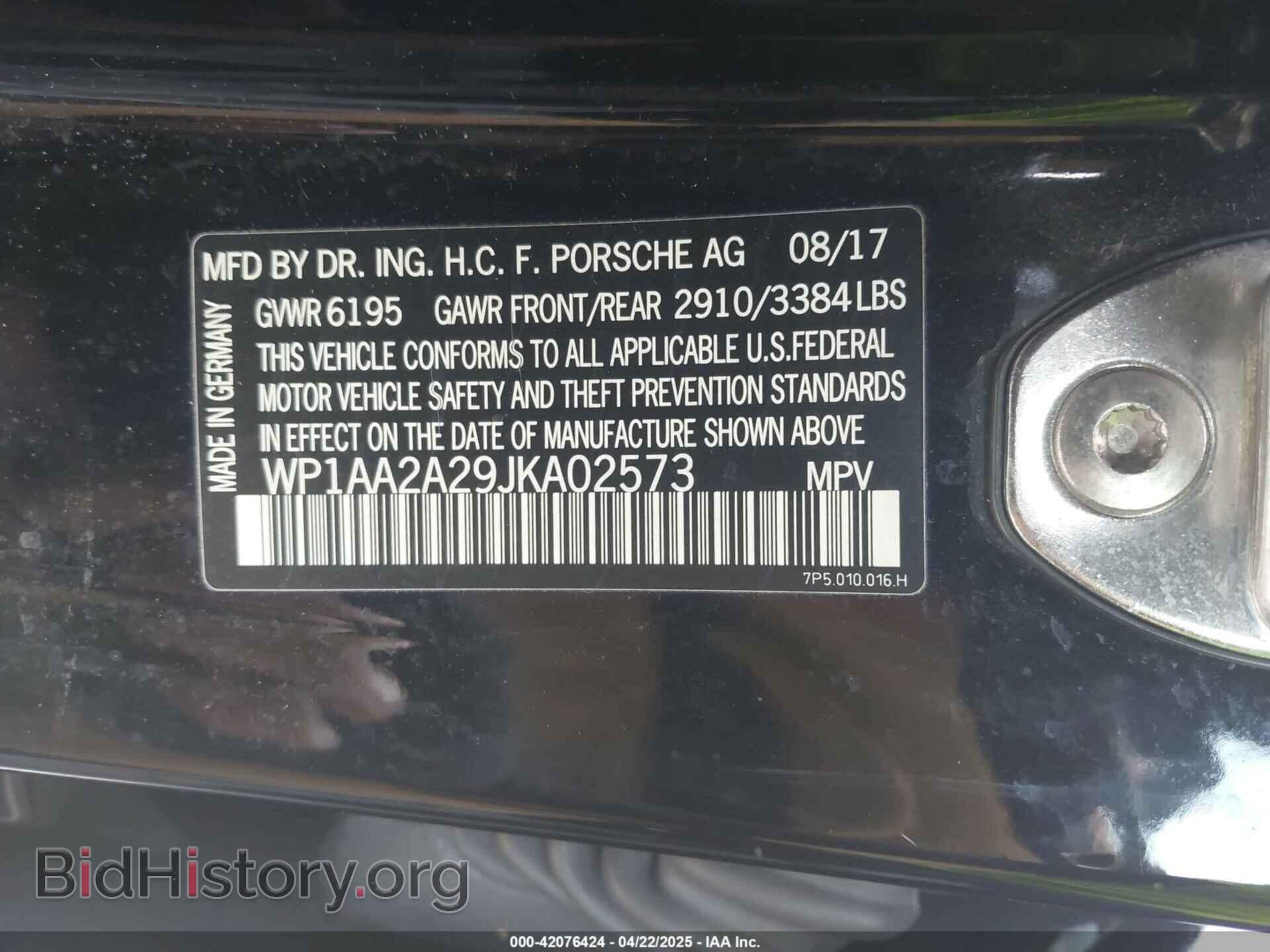 2018 PORSCHE CAYENNE - VIN: WP1AA2A29JKA02573 - Фото 9