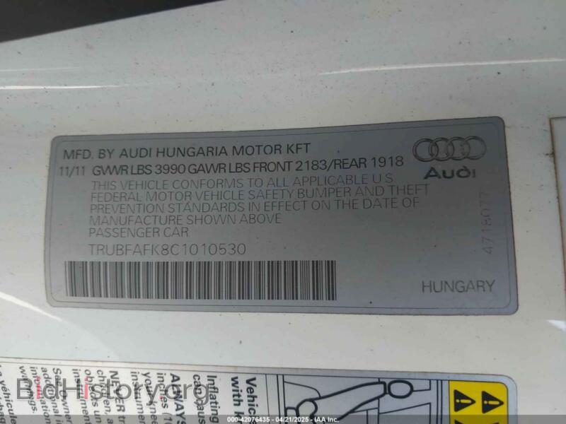 2012 Audi TT (VIN TRUBFAFK8C1010530) — photo 9 of 16