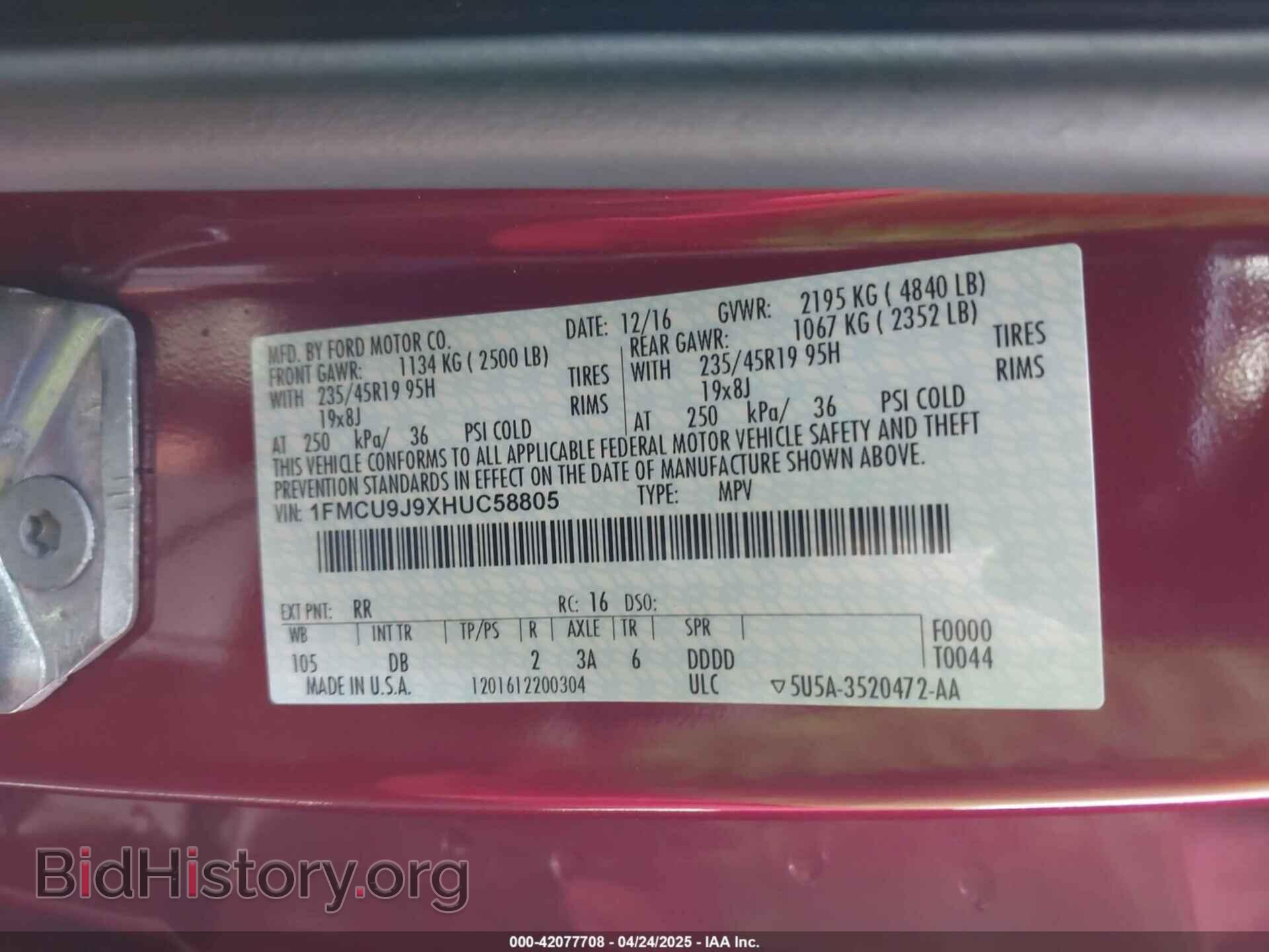 2017 FORD ESCAPE - VIN: 1FMCU9J9XHUC58805 - Фото 9