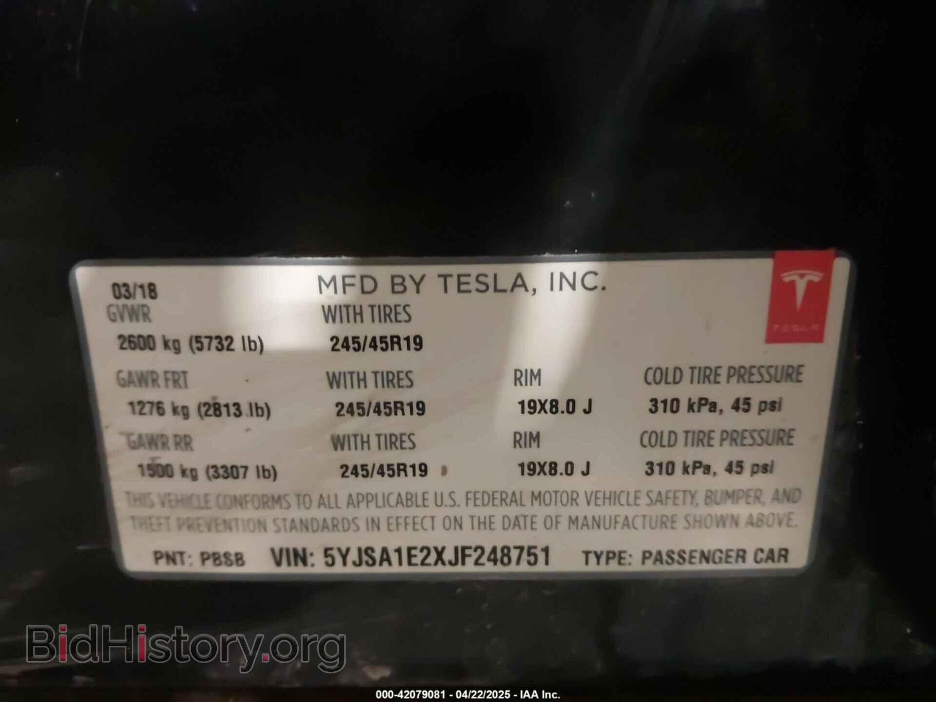 2018 TESLA MODEL S - VIN: 5YJSA1E2XJF248751 - Photo 9