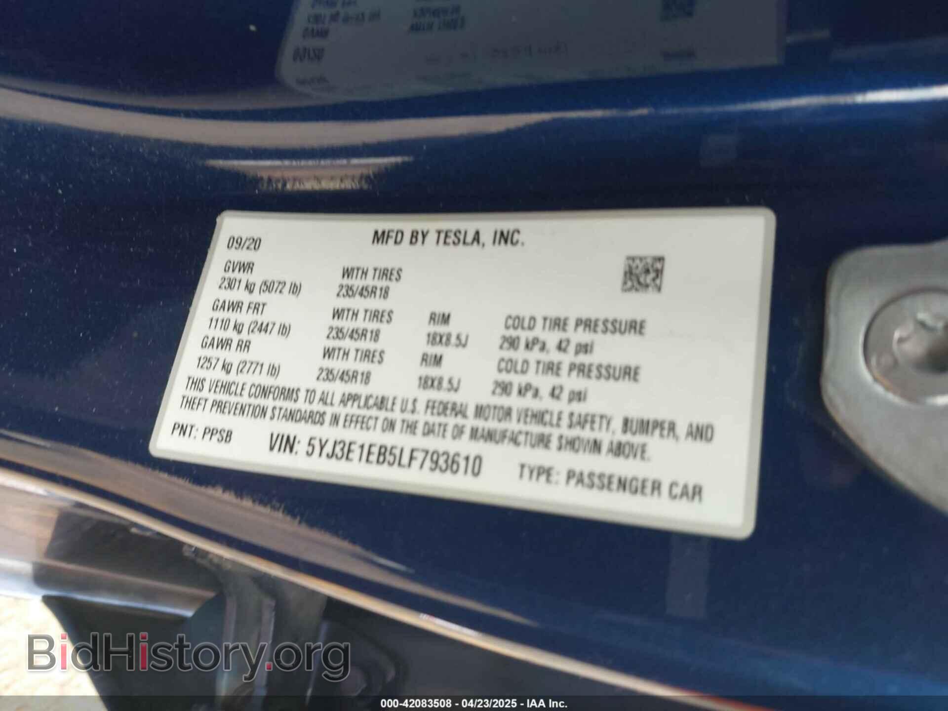 2020 TESLA MODEL 3 - VIN: 5YJ3E1EB5LF793610 - Фото 9