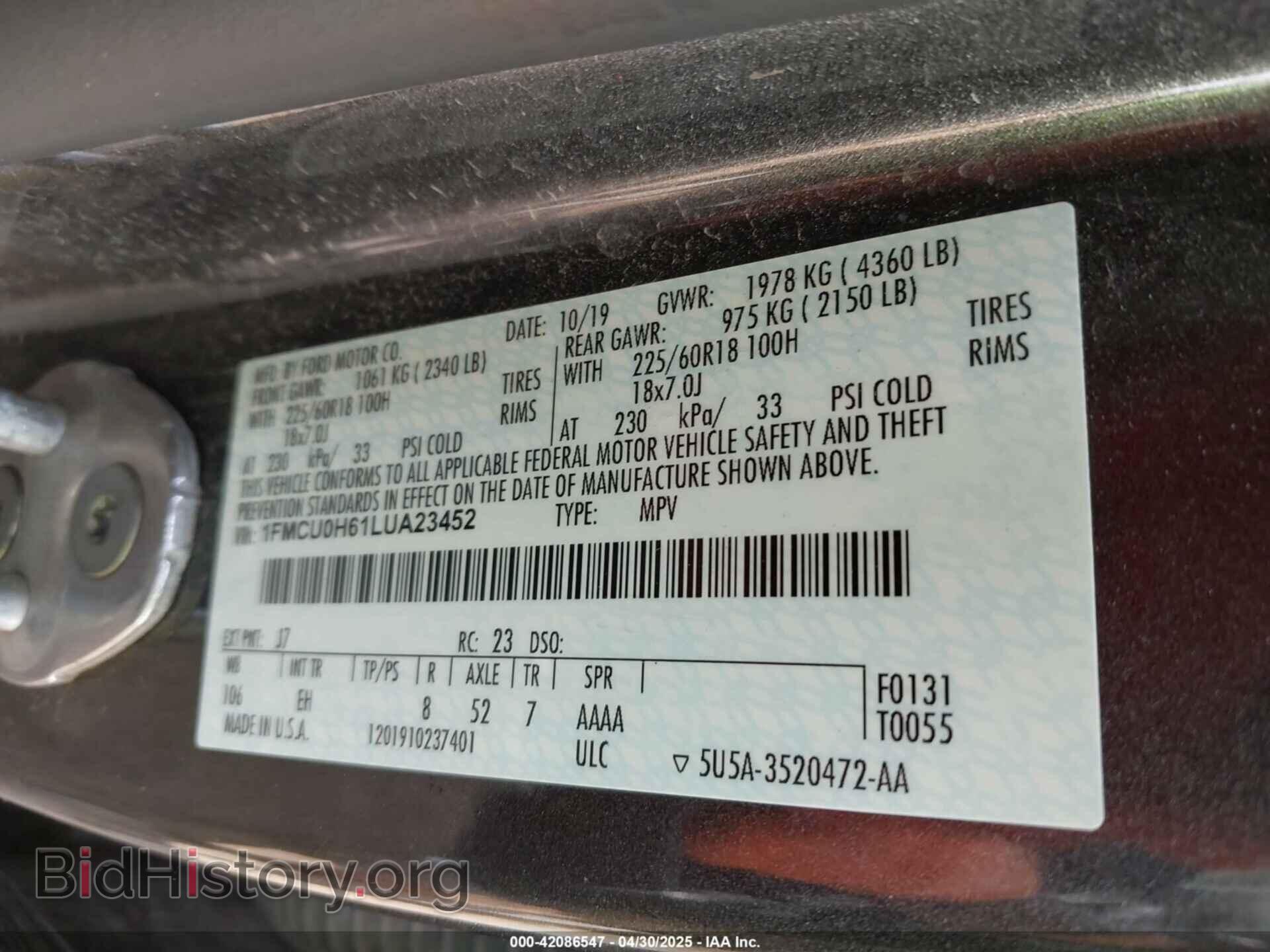 2020 FORD ESCAPE - VIN: 1FMCU0H61LUA23452 - Photo 9