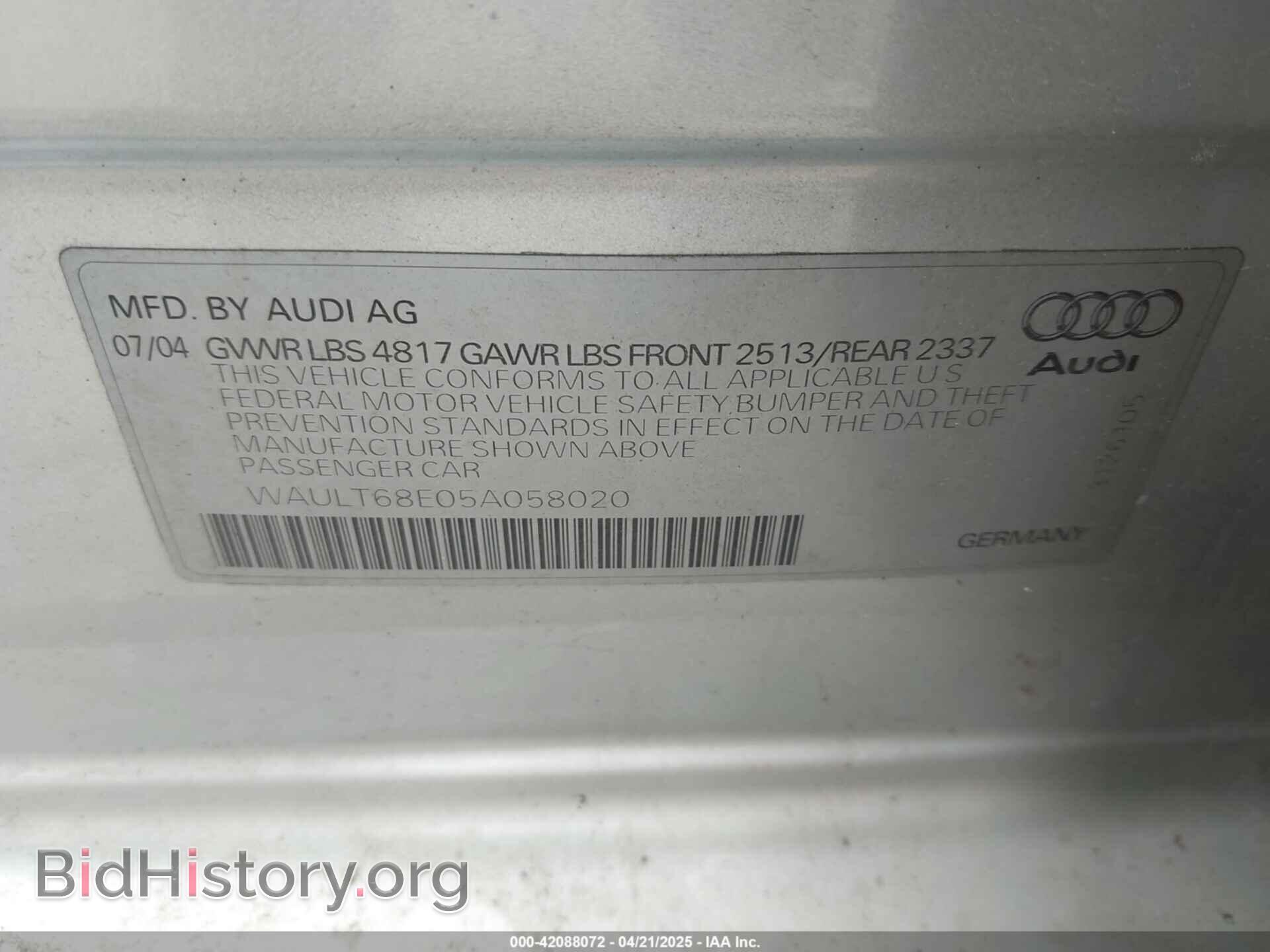 2005 AUDI A4 - VIN: WAULT68E05A058020 - Photo 9