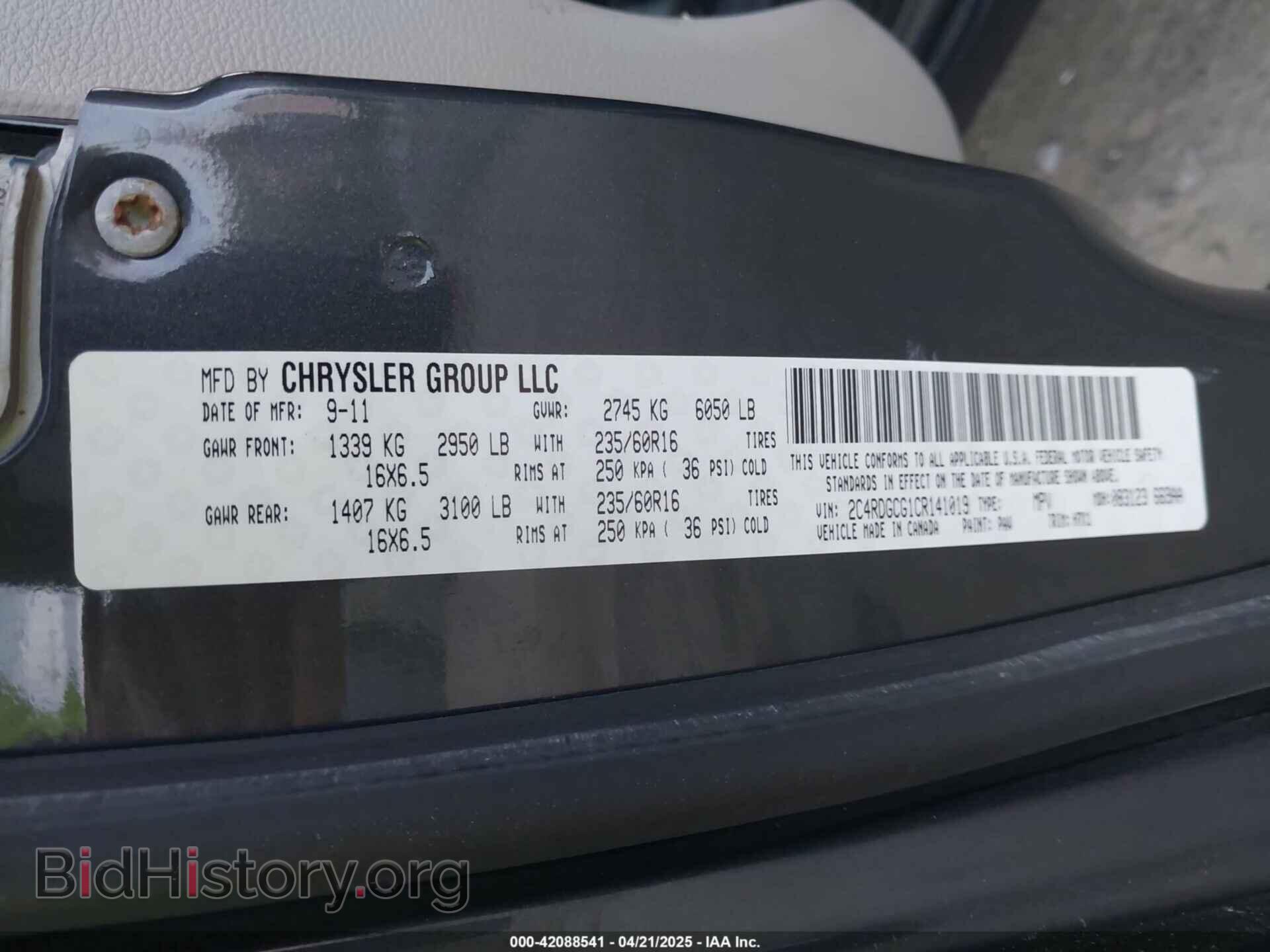 2012 DODGE GRAND CARAVAN - VIN: 2C4RDGCG1CR141019 - Фото 9