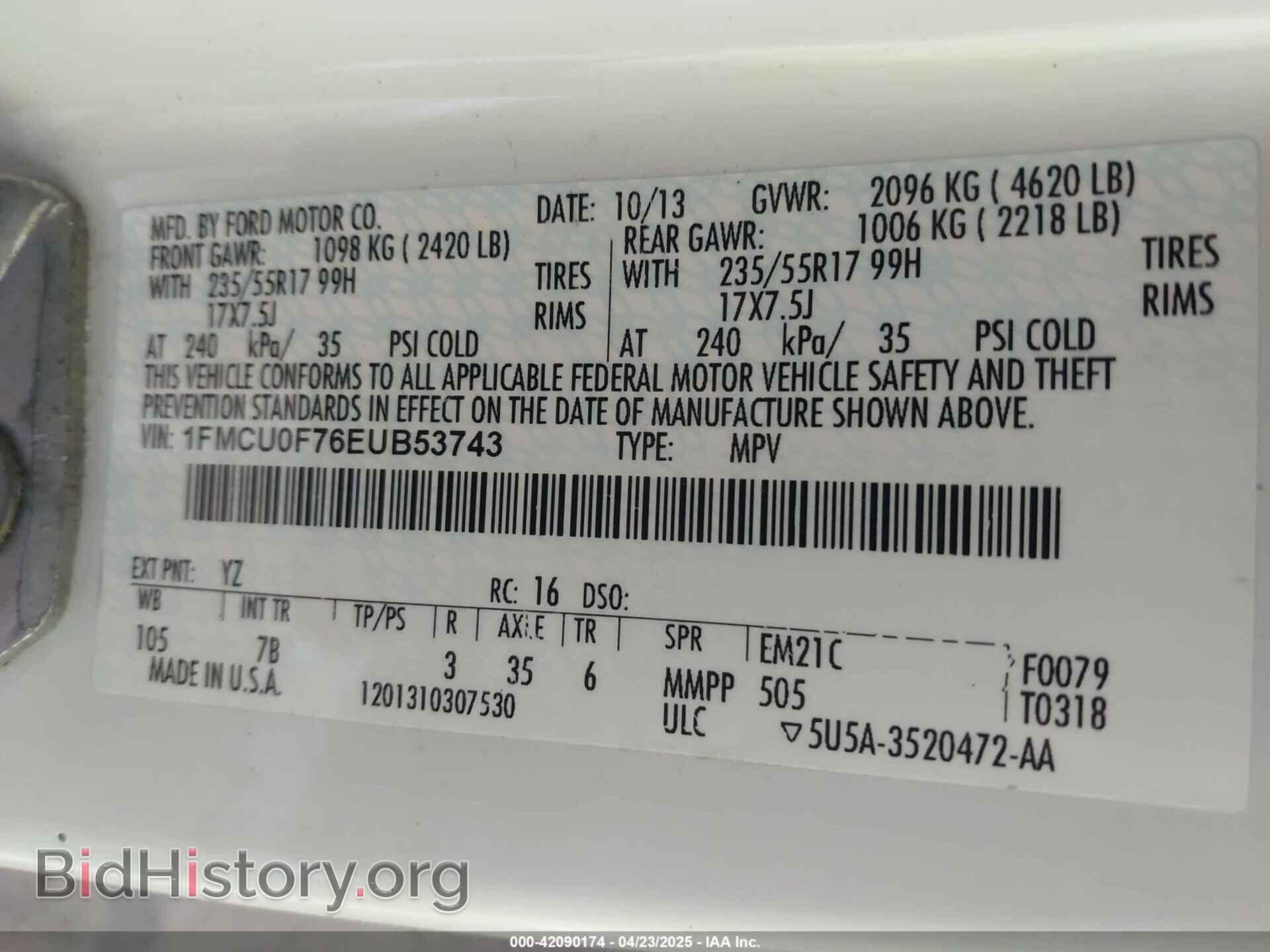 2014 FORD ESCAPE - VIN: 1FMCU0F76EUB53743 - Photo 9