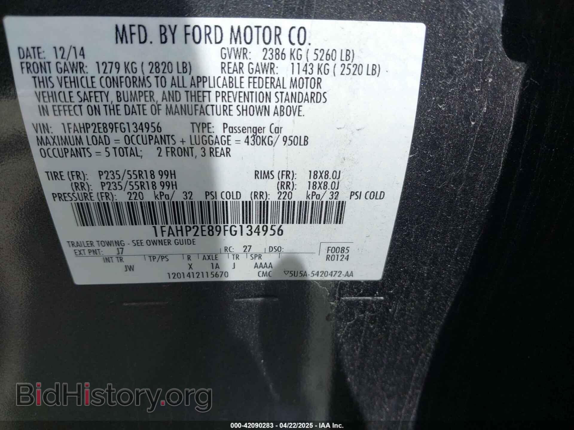 2015 FORD TAURUS - VIN: 1FAHP2E89FG134956 - Фото 9