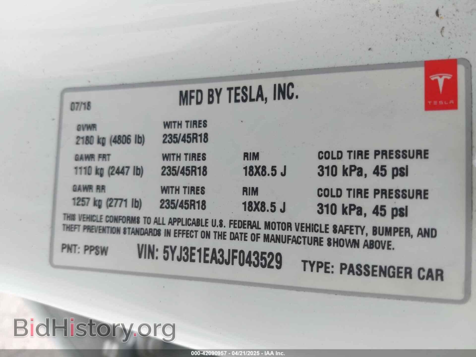 2018 TESLA MODEL 3 - VIN: 5YJ3E1EA3JF043529 - Photo 9