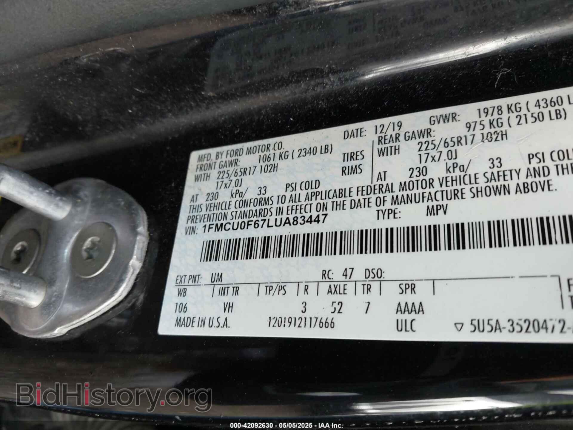 2020 FORD ESCAPE - VIN: 1FMCU0F67LUA83447 - Photo 9