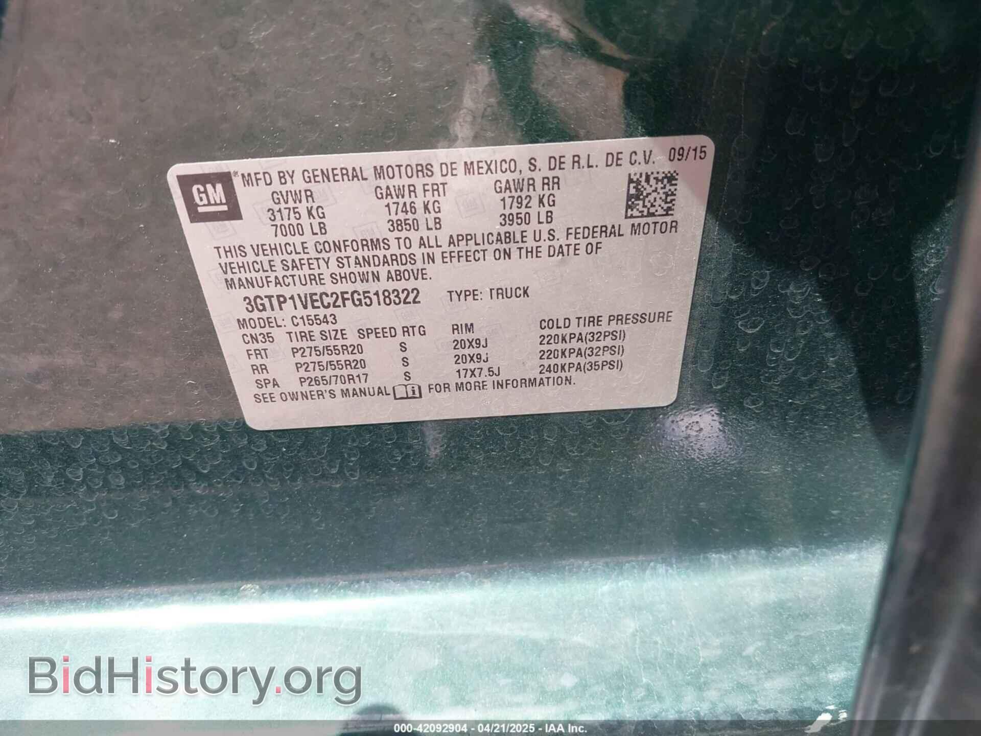 2015 GMC SIERRA 1500 - VIN: 3GTP1VEC2FG518322 - Photo 9