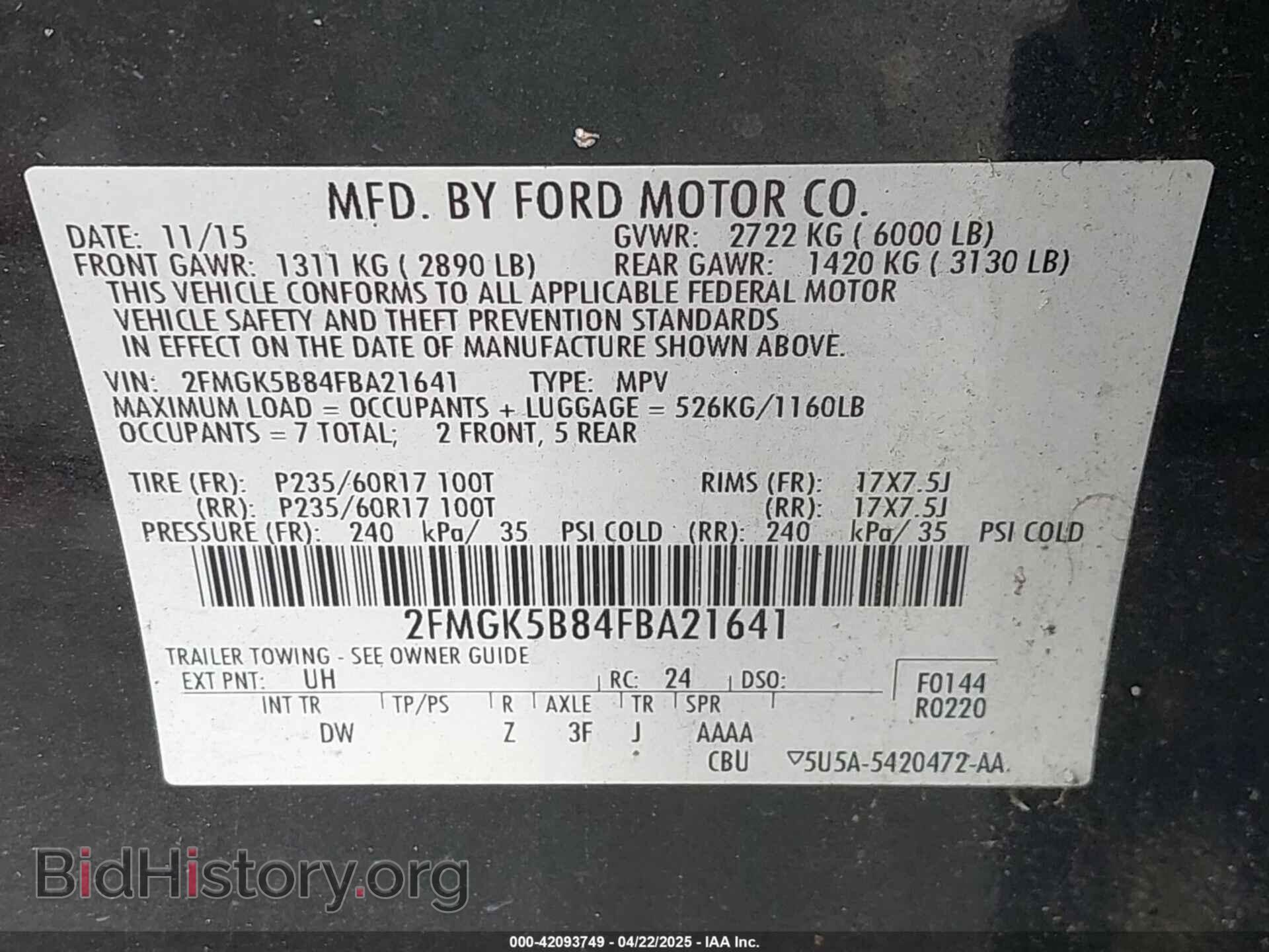 2015 FORD FLEX - VIN: 2FMGK5B84FBA21641 - Photo 9